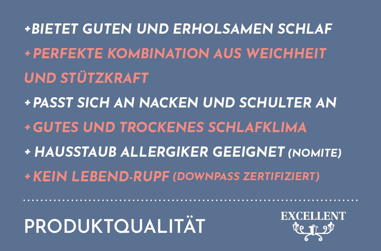 Excellent 3-Kammer-Kopfkissen »Venedig Kissen erhältlich im Einzel- oder Doppelpack!«, Füllung: 60% Daunen Außenkammer, Bezug: 100% Baumwolle, hergestellt in Deutschland, allergikerfreundlich.