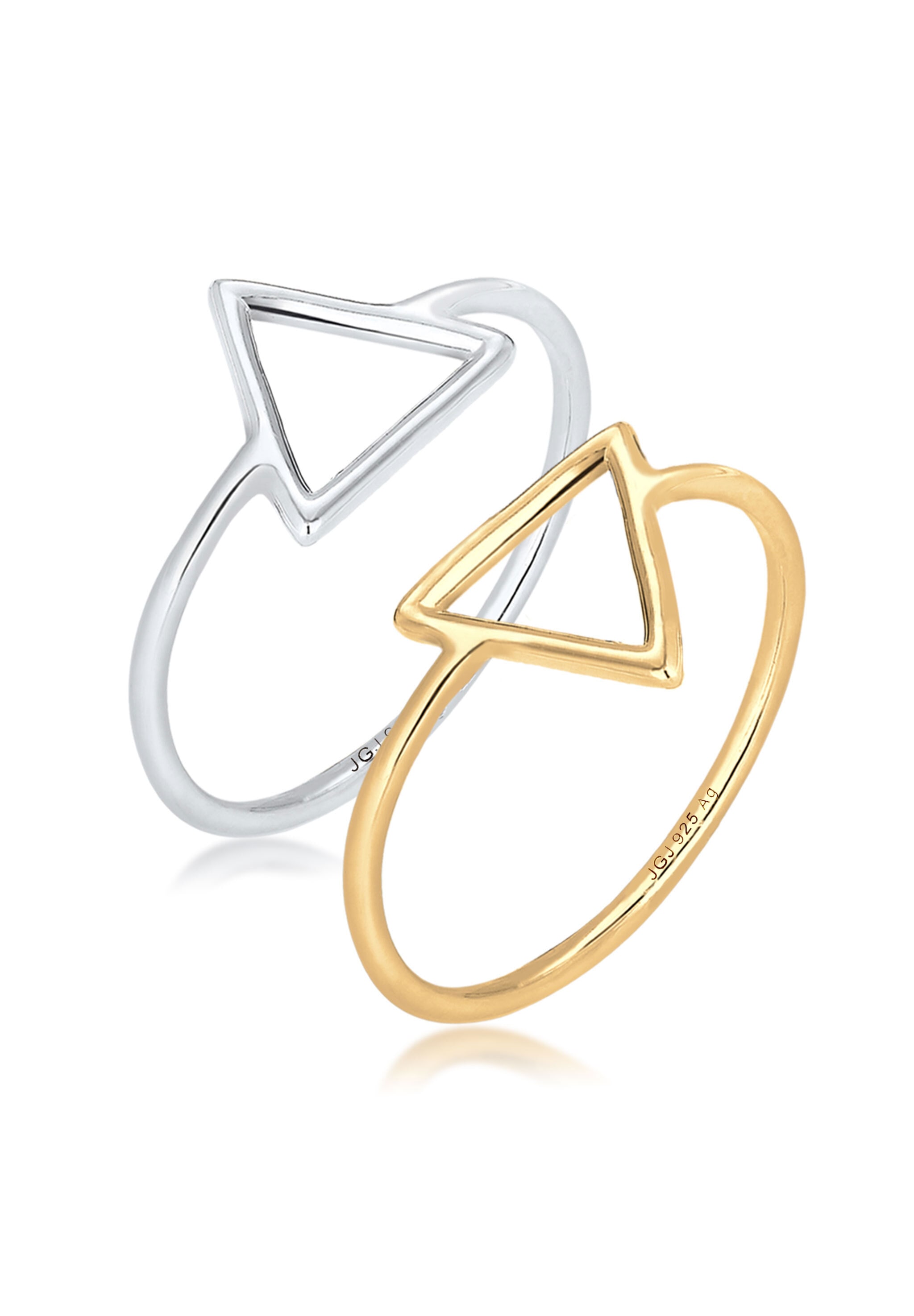 "Ring-Set ELLI ""Ring Elli Ring Set Trend Dreieck Bi-Color 925 Silber vergoldet"" Gr. 54, silber, Fingerringe, Damen, 54, Silber 925 (Sterlingsilber)"