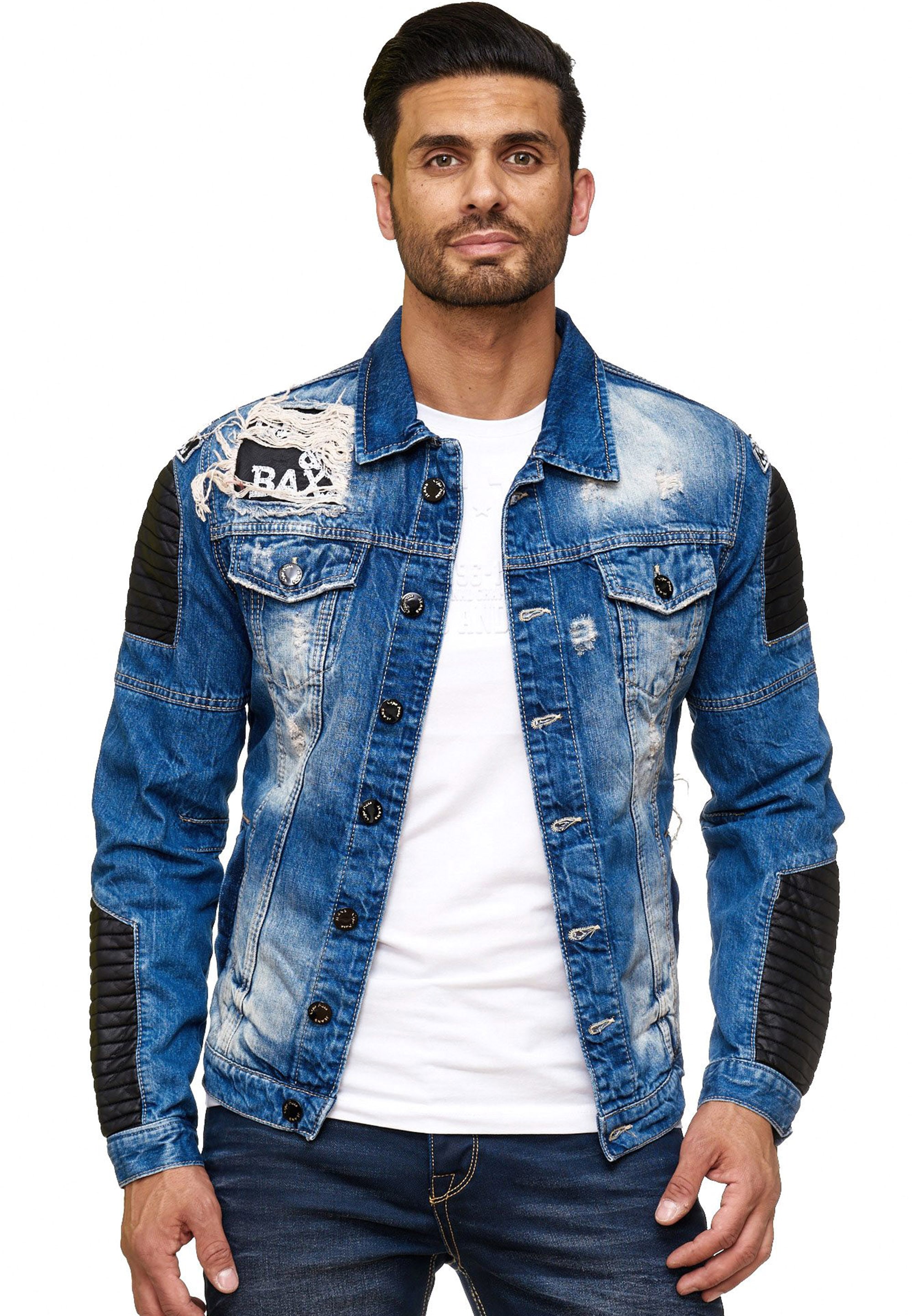 Cipo & Baxx Jeansjacke, in Destroyed-Optik mit Biker-Elementen