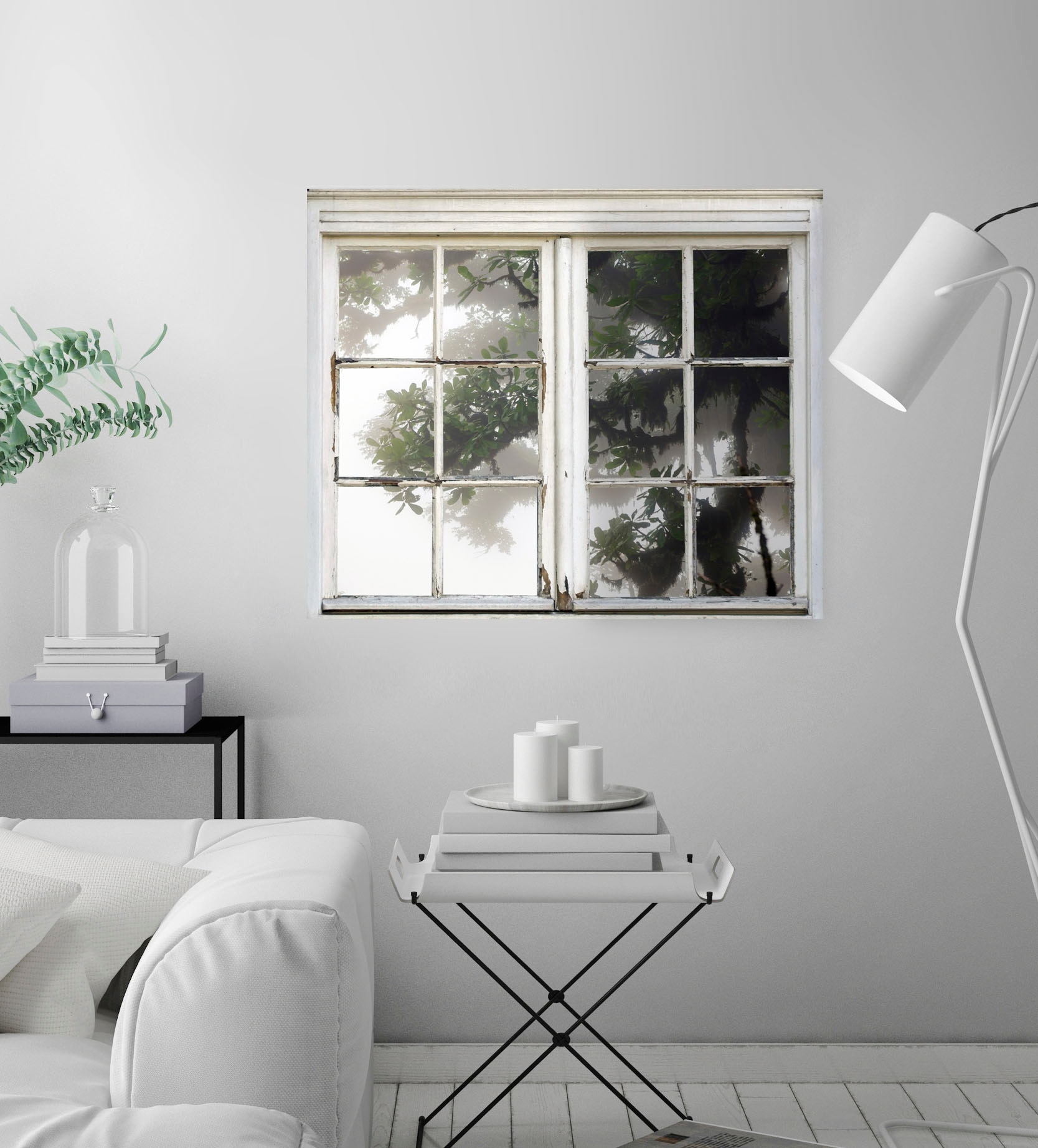 queence Wandsticker »Baum im Nebel«, Wandsticker, Wandbild, selbstklebend, 3D, Fenster