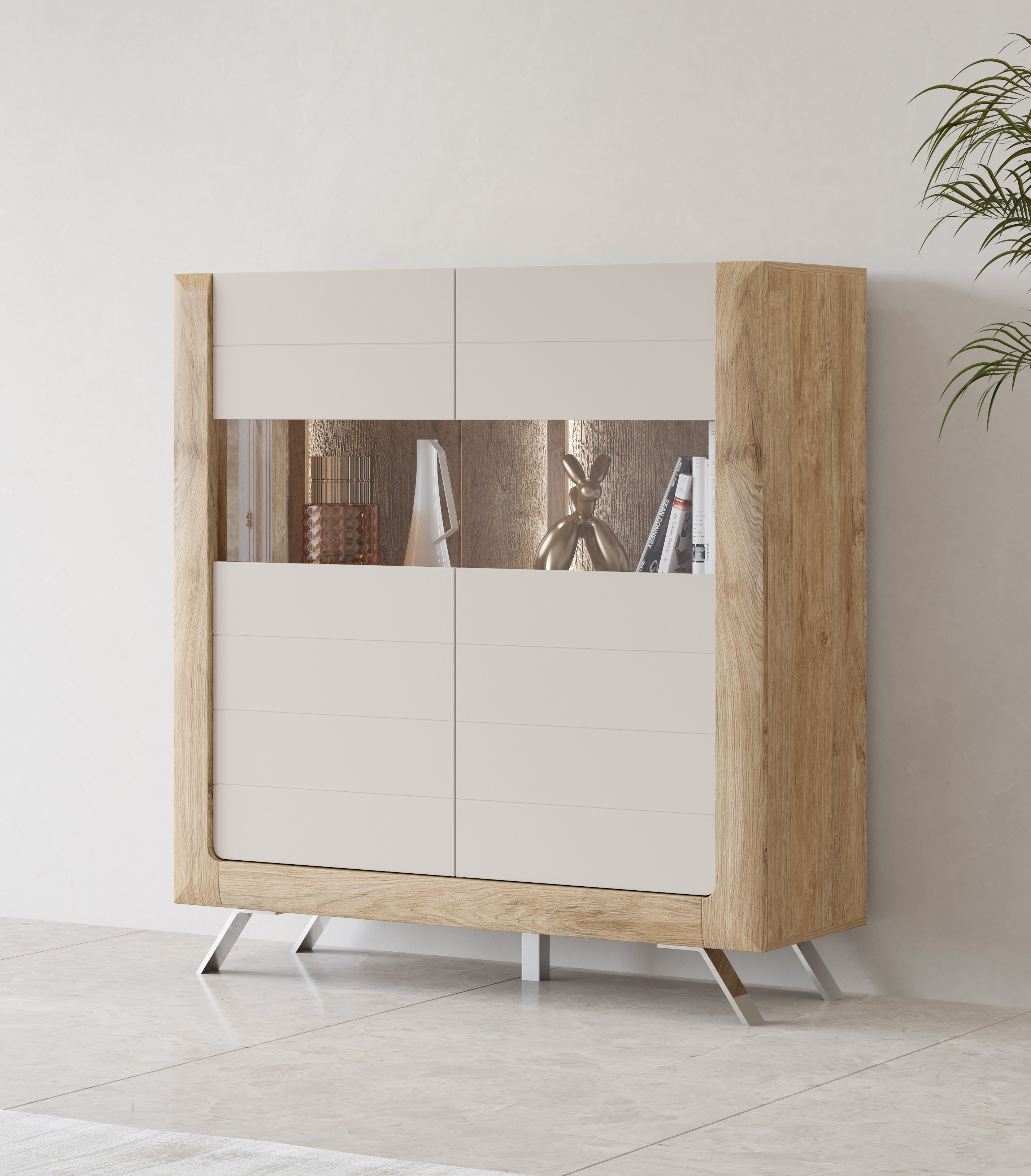 Home affaire Highboard "Kasai" Höhe 136,5 cm, 2 Türen mit Glaseinsatz