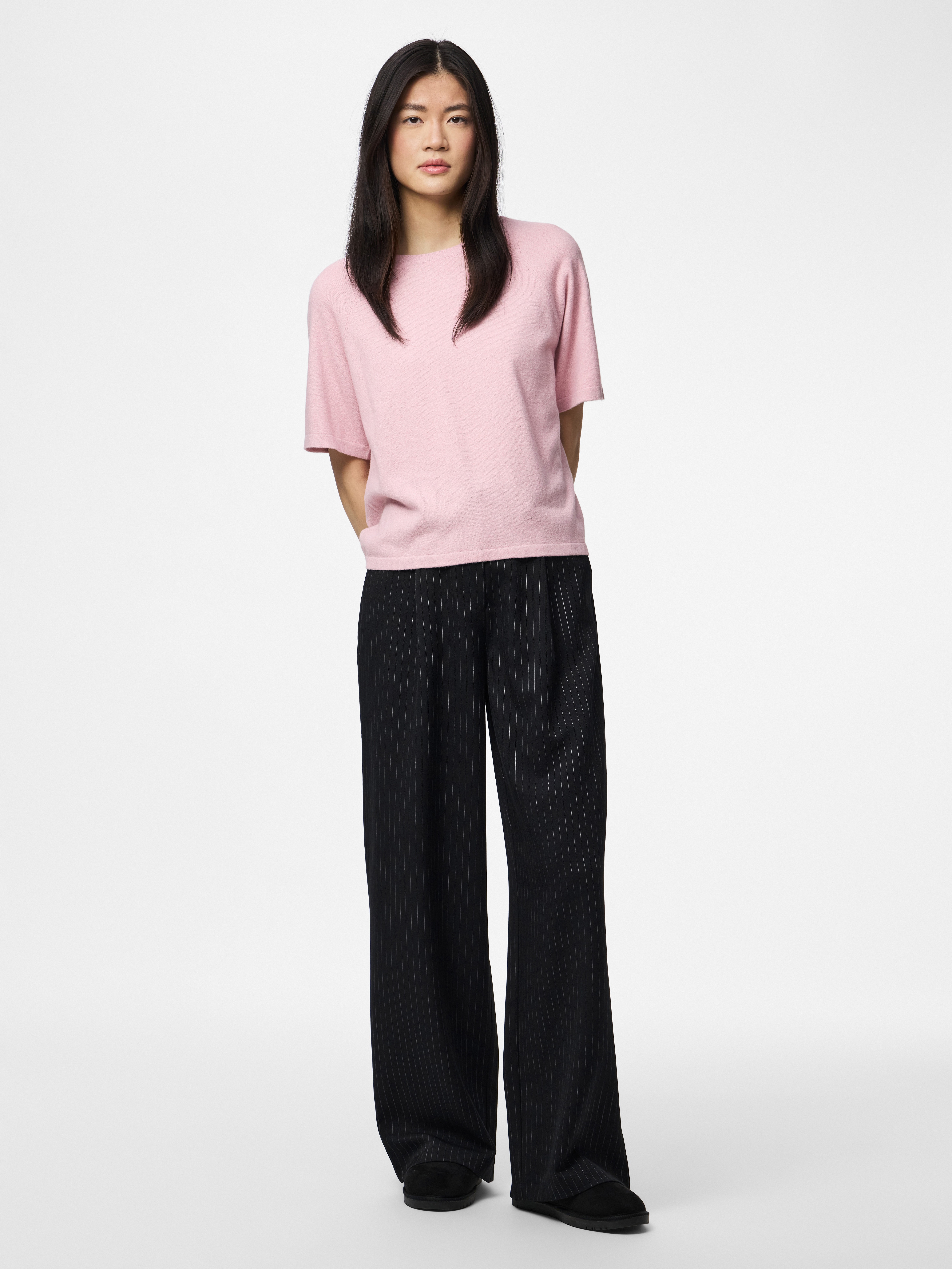 Thumbnail - pieces Kurzarmpullover "PCBREE SS O-NECK KNIT NOOS BC" Materialmix, regular fit