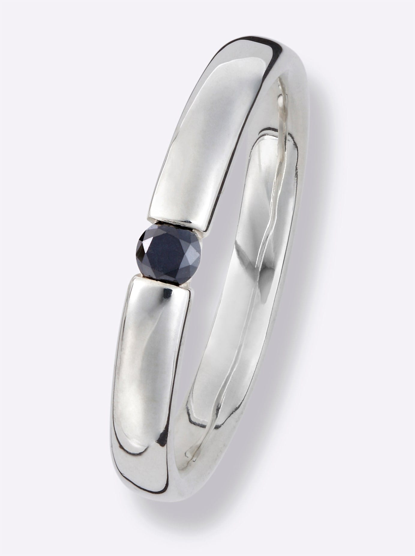 Lady 925 Sterling Silver Ring Black Diamond Size 17
