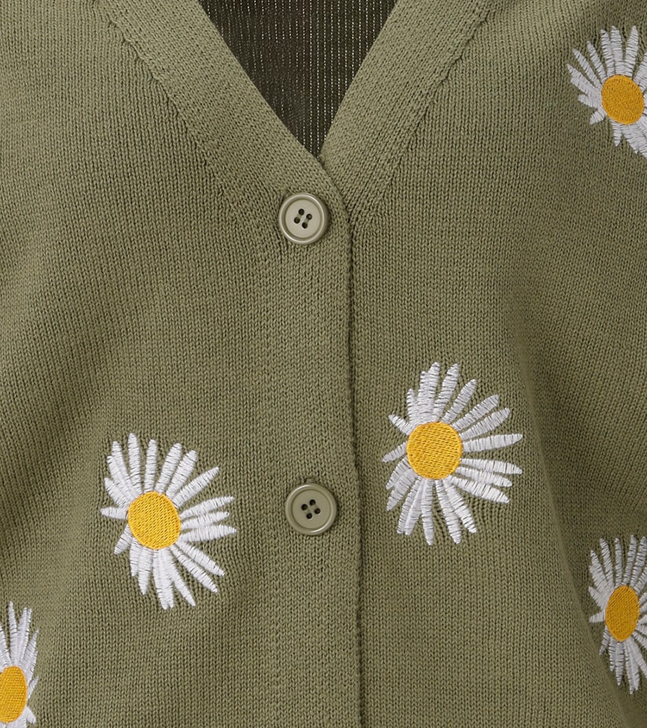 Aniston CASUAL Strickjacke mit aufgestickten Margeriten verziert