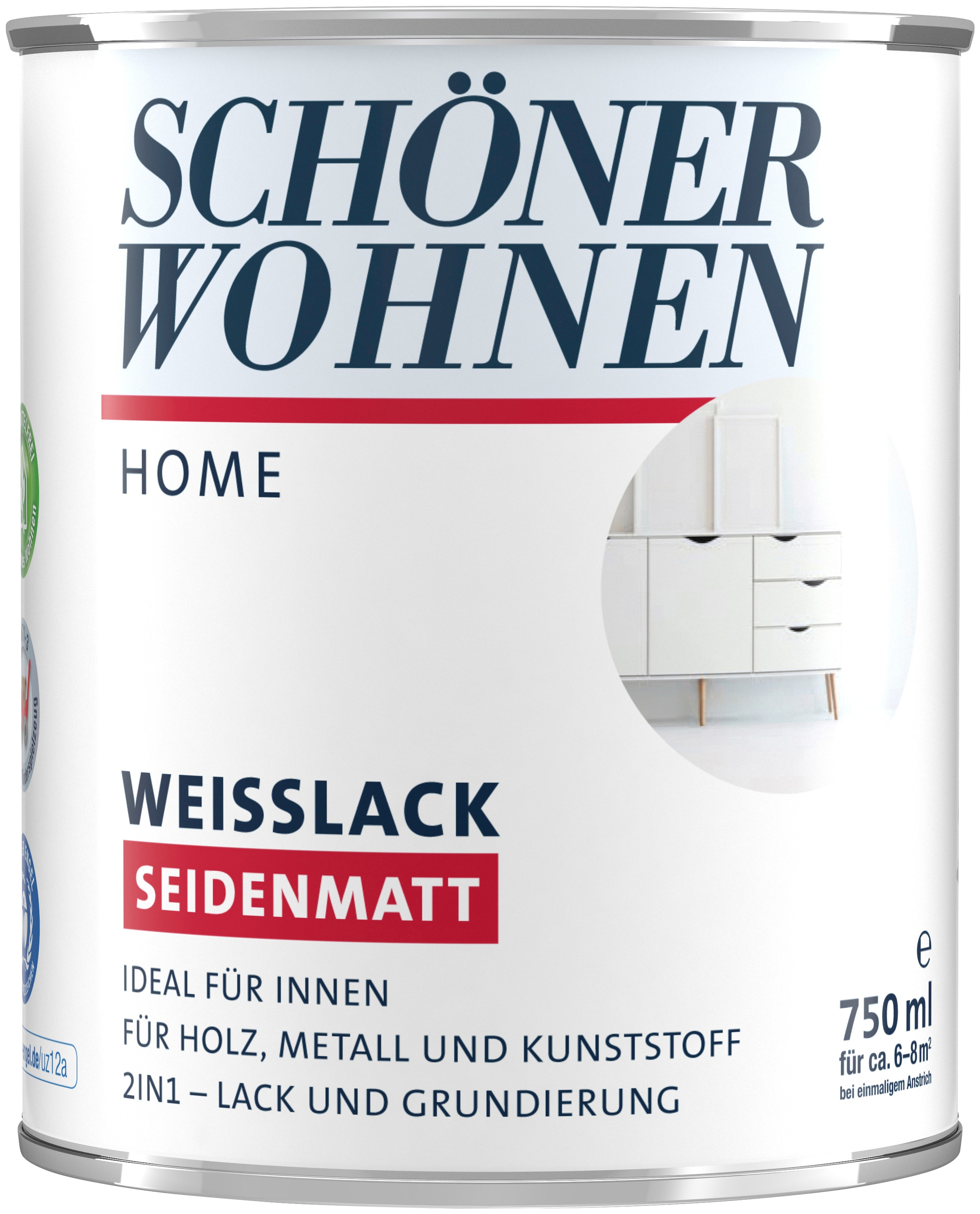 SCHÖNER WOHNEN FARBE Weißlack »Home Weißlack«, 750 ml, weiß, seidenmatt, ideal für innen