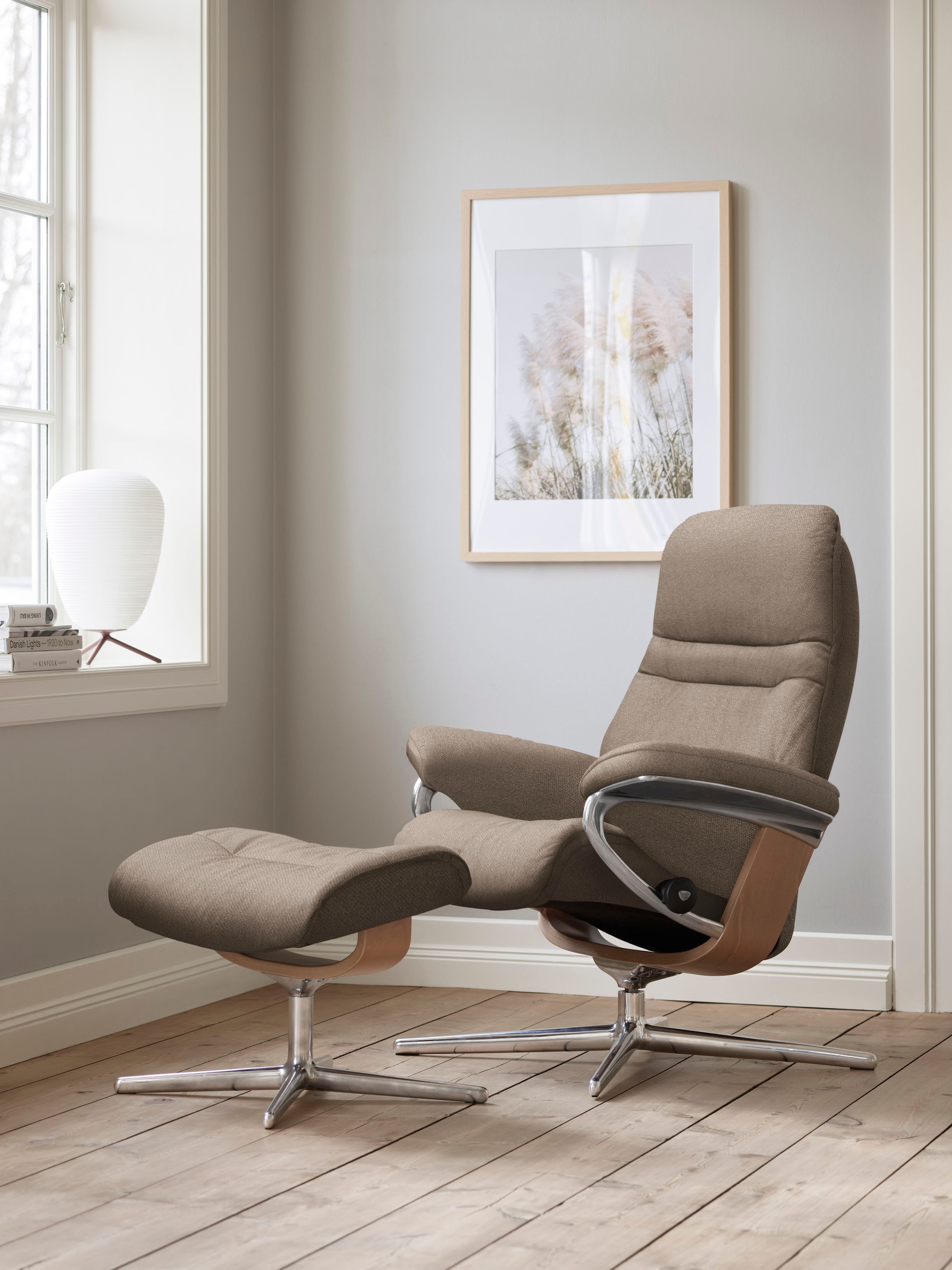 Stressless Fußhocker "Sunrise", mit Cross Base, Größe S, M & L, Holzakzent Eiche