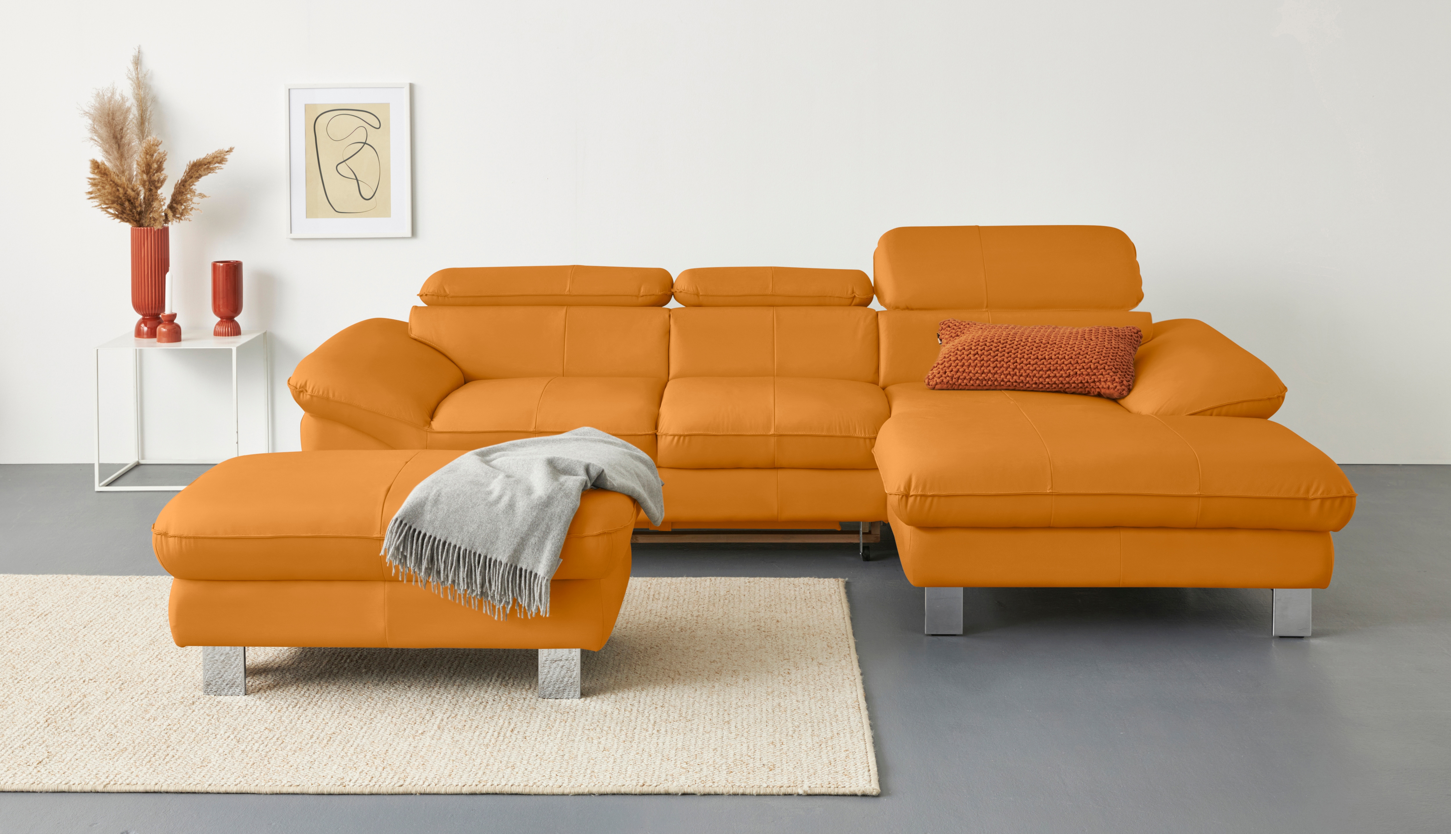 COTTA Ecksofa "Driver L-Form, B: 268 cm, moderne Couch mit Wellenunterfederung, Leder" Kopfteilverstellung, opt. Schlaffunktion + XL Bettkasten, LF:191x129cm