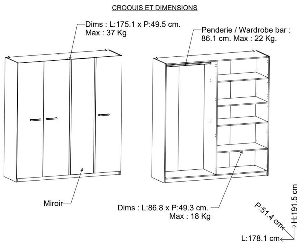 Demeyere GROUP Kinderkleiderschrank »Watson«, SCHRANK 4 TÜREN/1 SPIEGEL