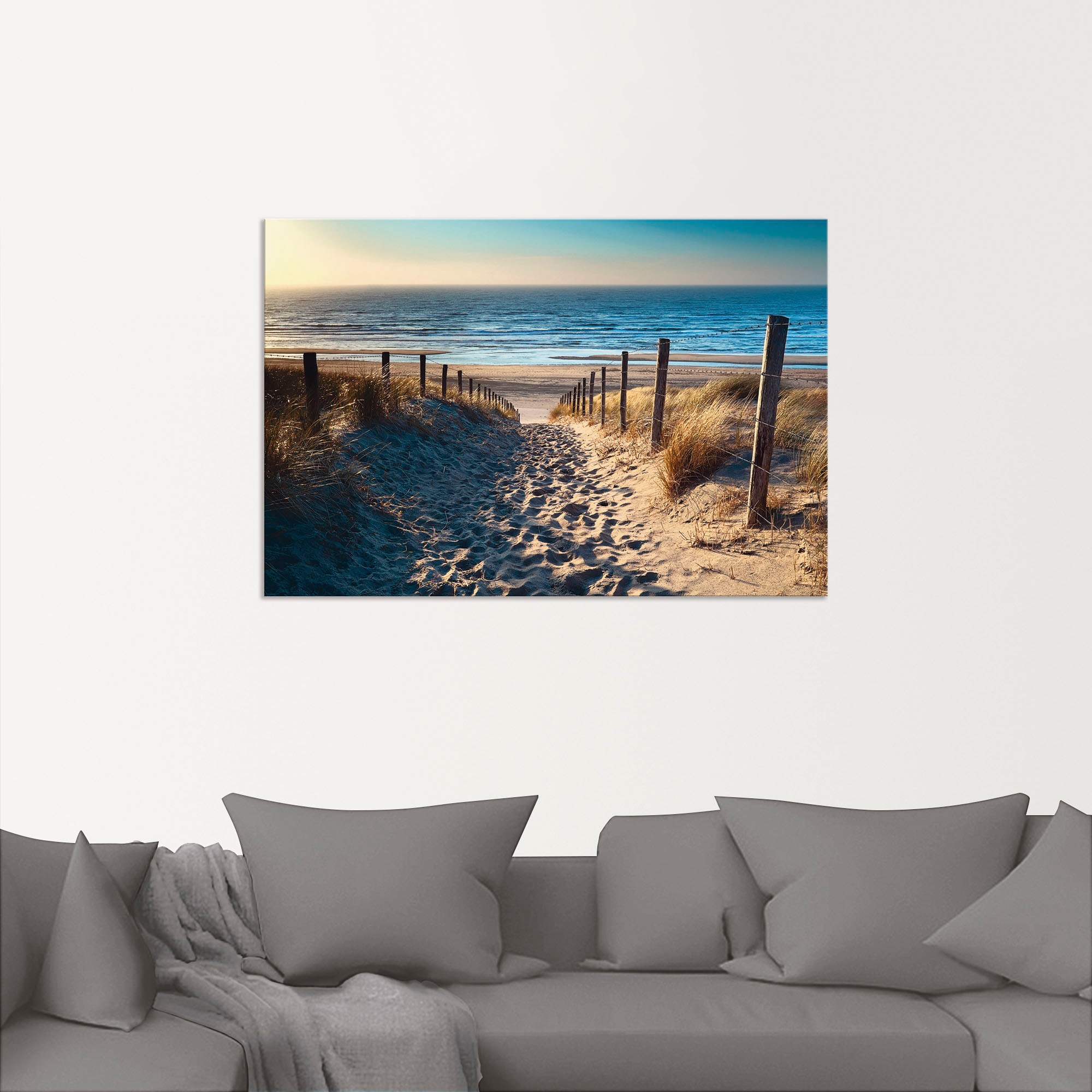 Wandbild ARTLAND "Weg zum Nordseestrand Sonnenuntergang", beige (farbe bild(er): naturfarben), B:90cm H:60cm, Bilder, als Alubild, Leinwandbild, Poster in verschied. Größen 6