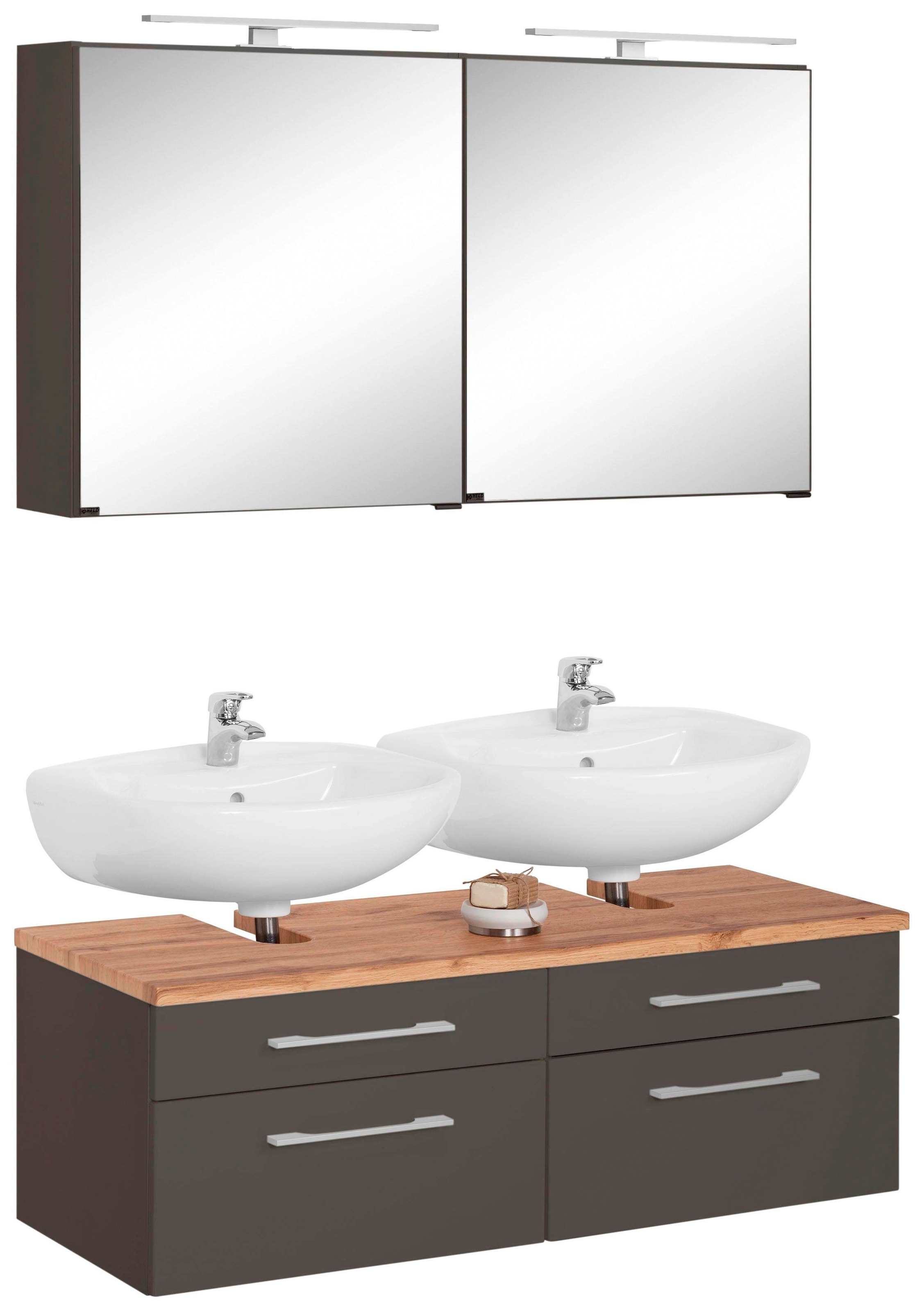 welltime Badmöbel-Set "Davos" 2 Stk. tlg. 2 Spiegelschrank und Waschbeckenu günstig online kaufen