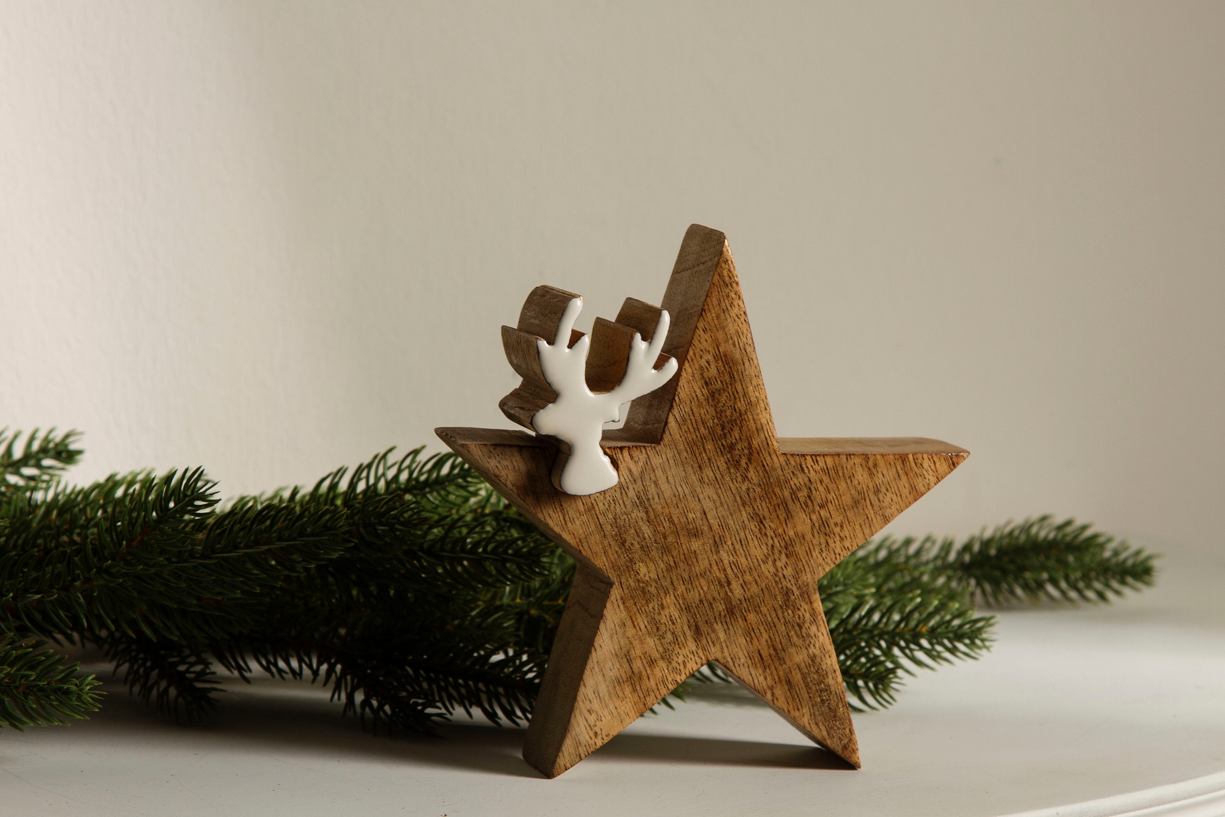 Myflair Möbel & Accessoires Dekostern BAUR (2 15 Weihnachtsdeko Rentierkopf«, »Star, | mit ca. aus cm Stern, Puzzle Weihnachtsstern, kleinem Holz, Deko St.), Höhe