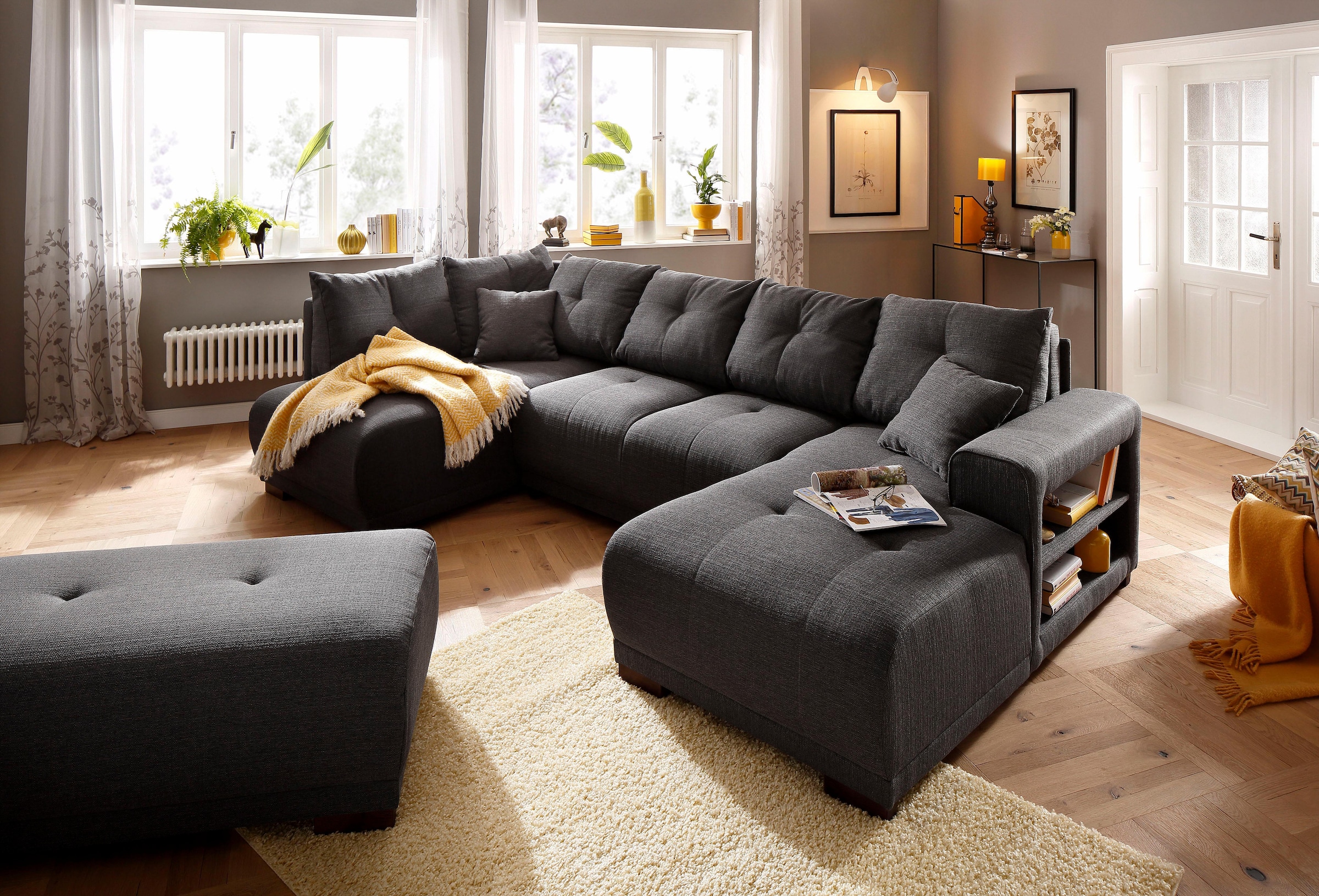Home affaire Wohnlandschaft »Viborg U-Form«, mit Regal in der Armlehne, wahlweise mit Bettfunktion