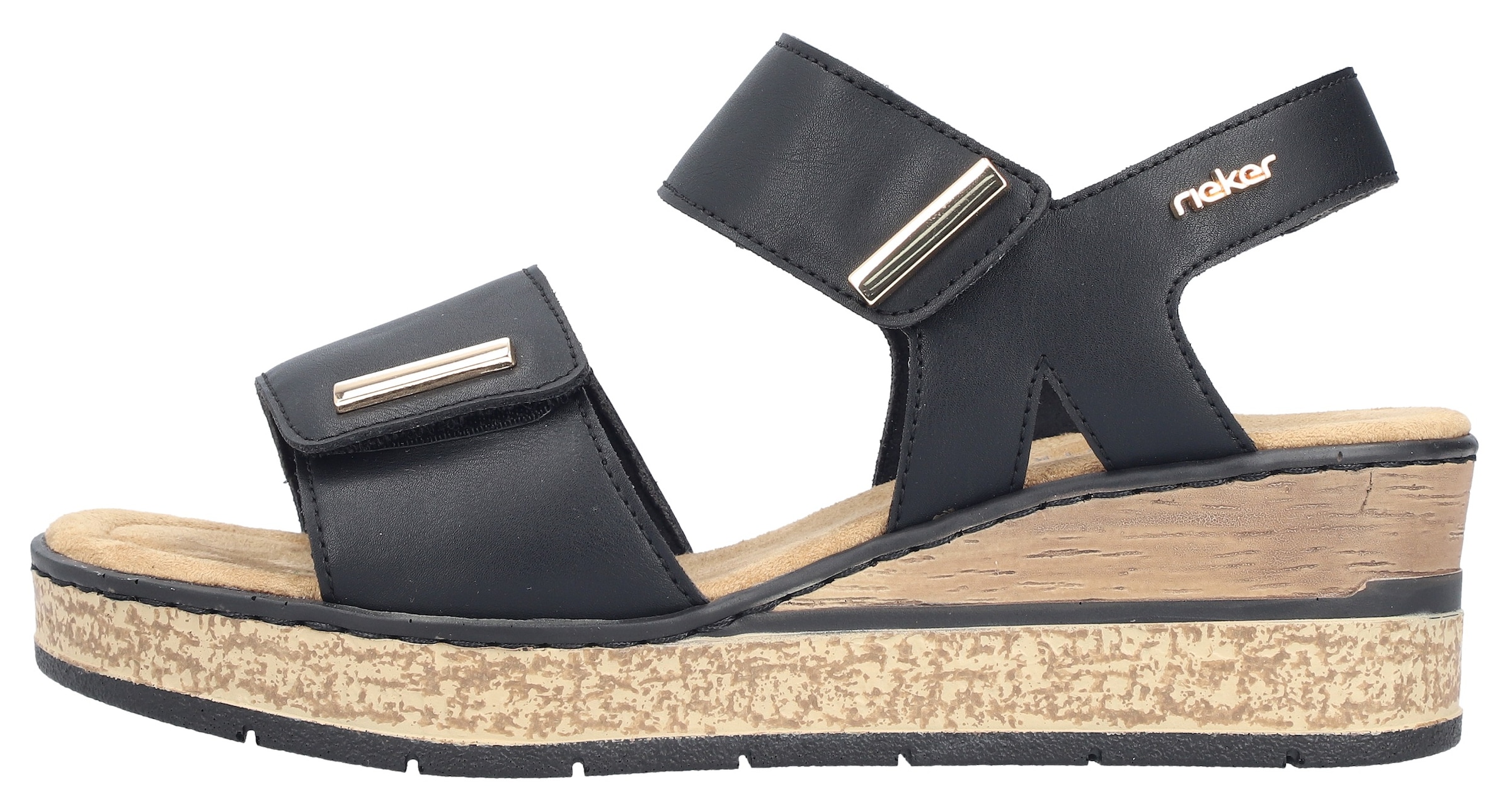 Rieker Keilsandalette  Klettschuh, Sommerschuh, Plateausandale mit Schmuckelemente