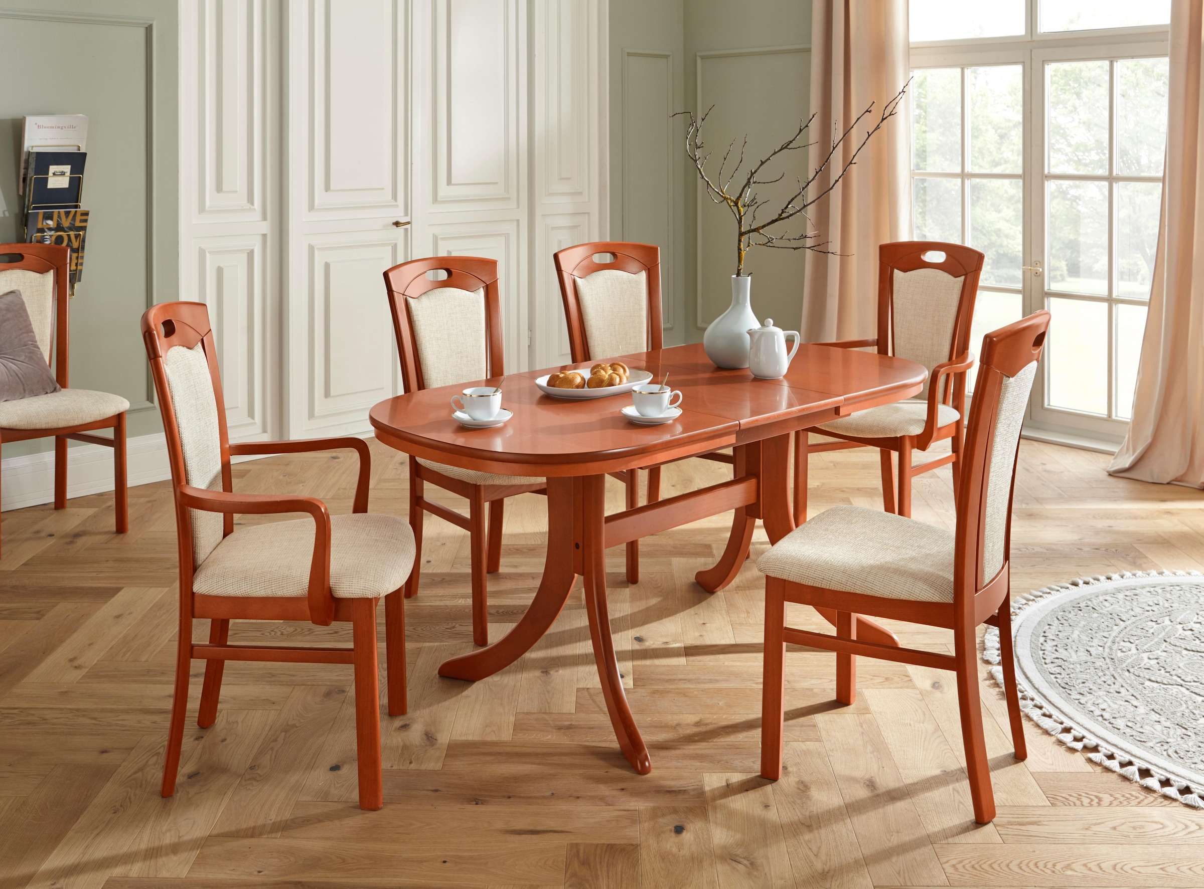 Home affaire Esszimmerstuhl »FERDI, Armlehnstuhl, Made in Italy, Massivholz«, Struktur, Bezug Feinstruktur (wasser-und fleckabweisend) oder Struktur
