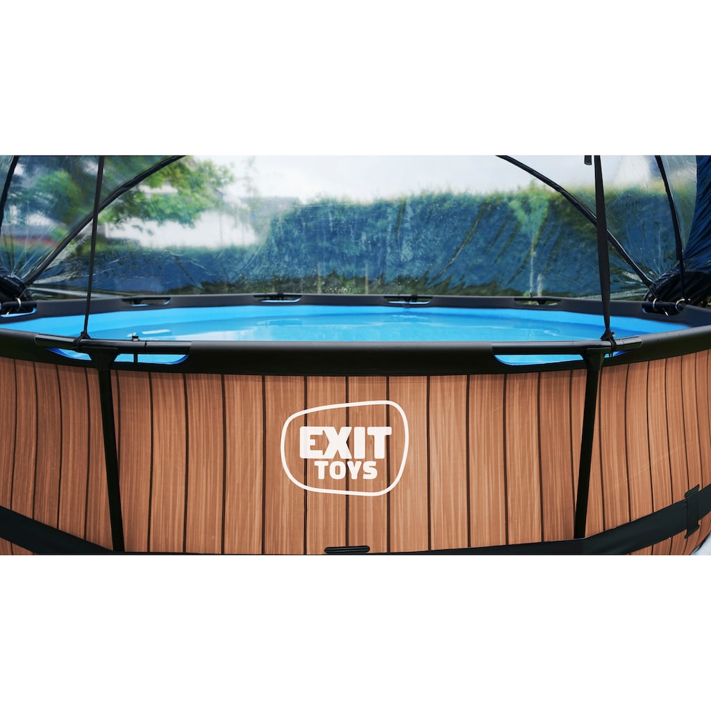EXIT Framepool »Black Wood Pool ø360x76cm«, mit Filterpumpe und Abdeckung - schwarz