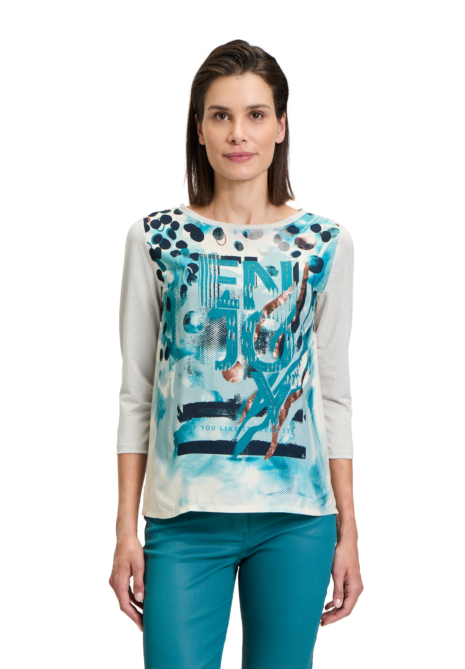 Betty Barclay 3/4-Arm-Shirt "Betty Barclay Blusenshirt mit Aufdruck", Glitzersteine