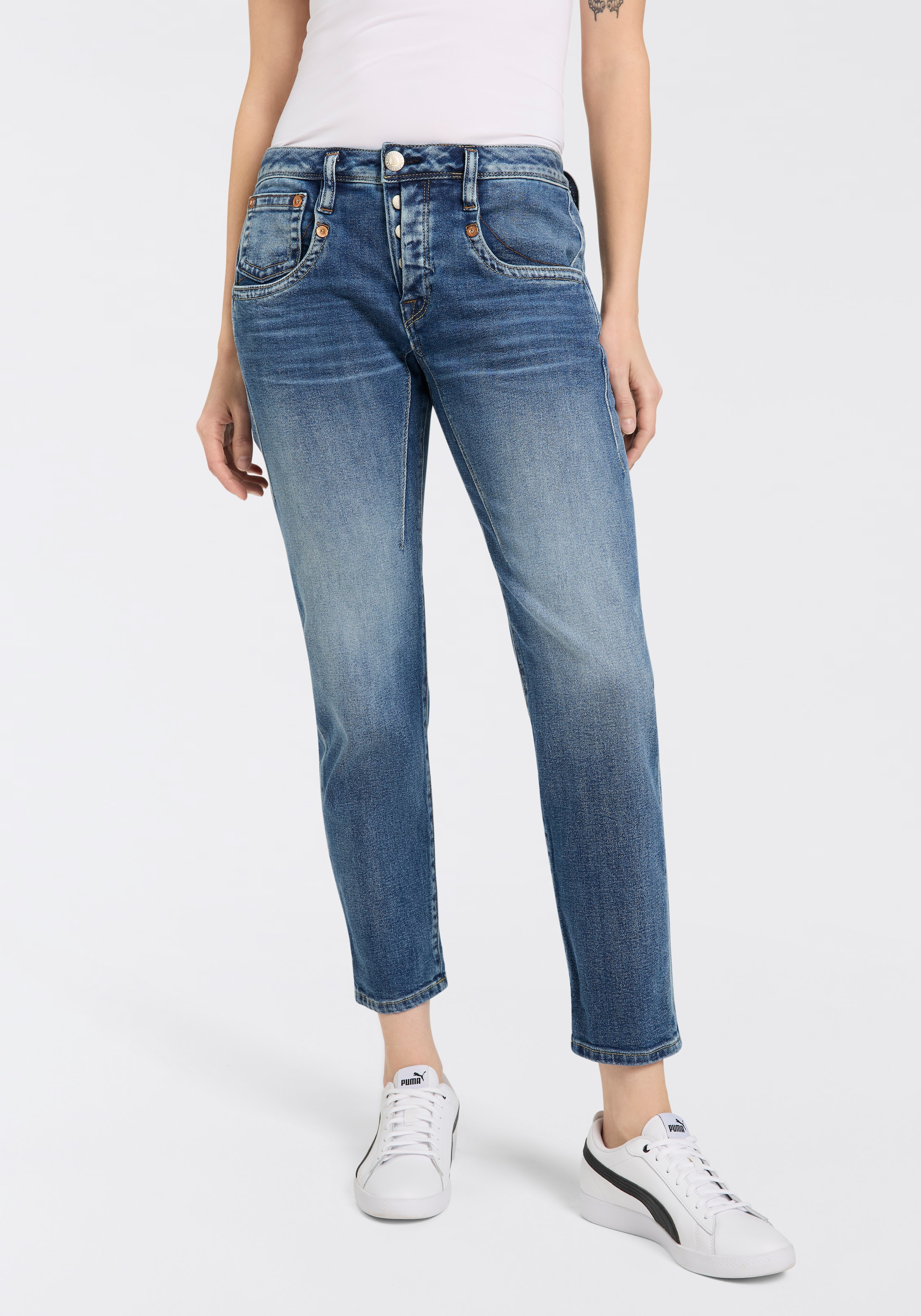 Herrlicher 7/8-Jeans »Shyra Cropped Denim Comfort«, mit halb verdeckter Knopfleiste