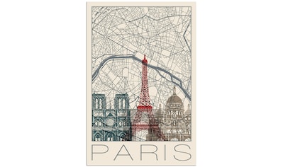 Wandbild »Retro Karte Paris Frankreich und Skyline«, Frankreich, (1 St.)