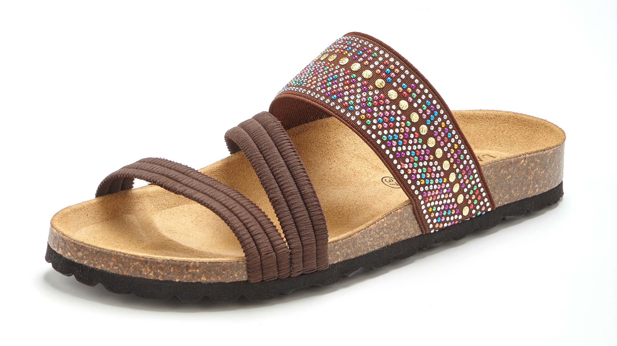 LASCANA Pantolette »Mule, Sandale, offener Schuh, Sommerschuh,«  mit Komfortkorkfußbett aus Leder und elastischen Riemen