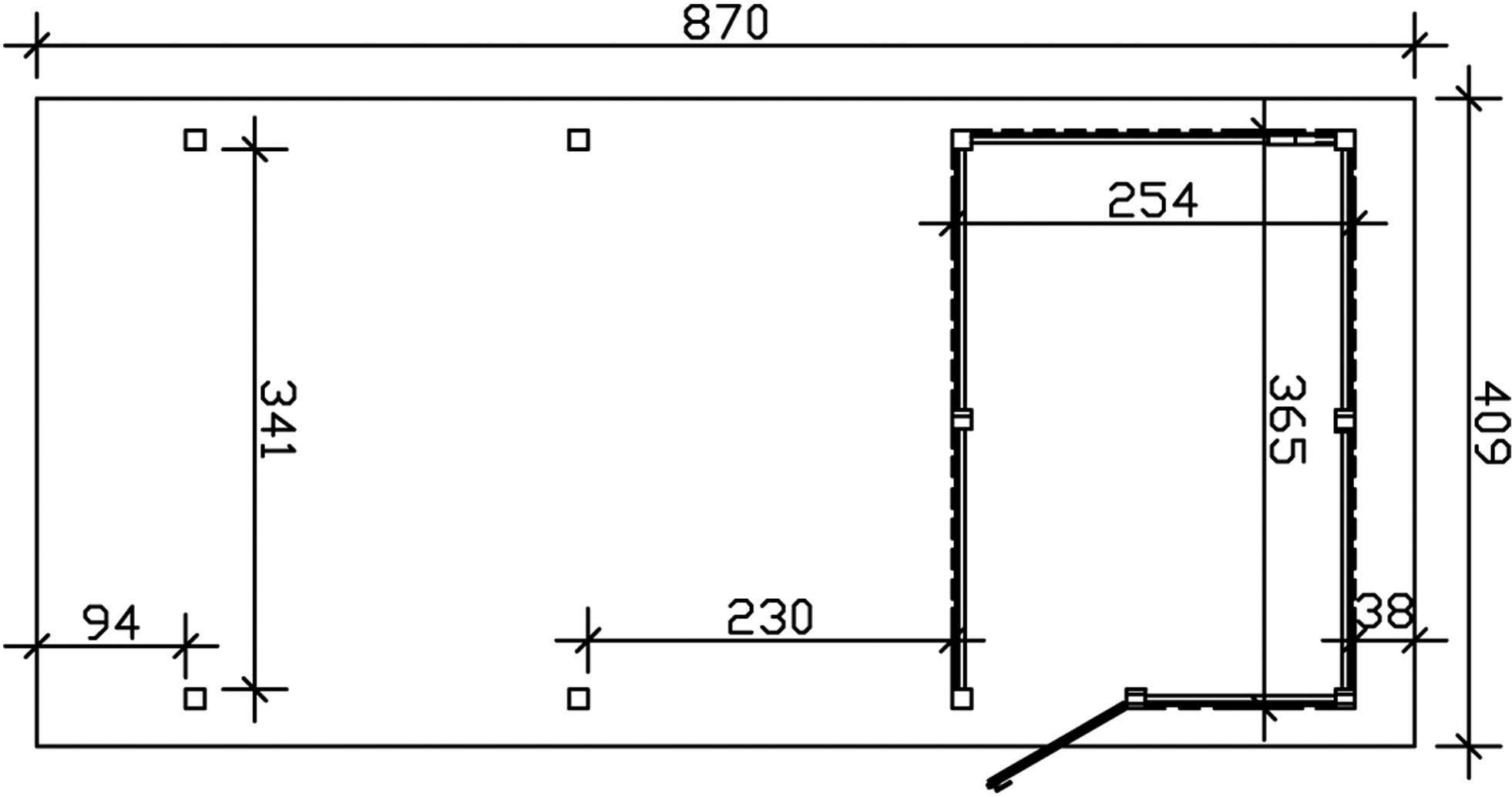 Skanholz Einzelcarport »Wendland«, Leimholz-Fichte, 341 cm, Natur, mit Abstellraum mit EPDM-Dach, rote Blende