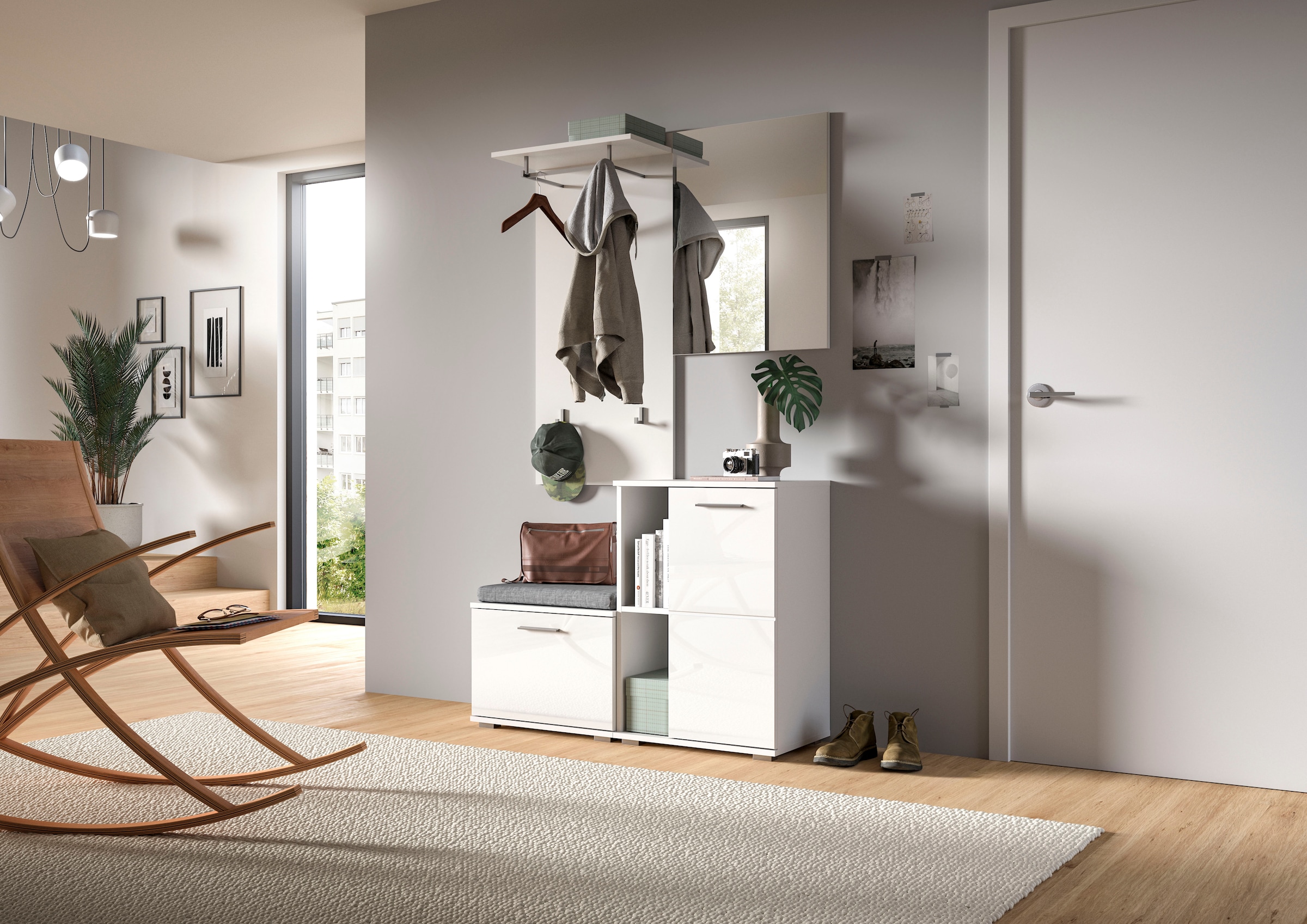 INOSIGN Schuhschrank »Valge, Breite 55cm, 1 Tür, 2 offene Fächer,2 verstellbare Einlegeböden«, Schuhkommode, Schuhregal, Kommode, Anrichte, Dielenschrank