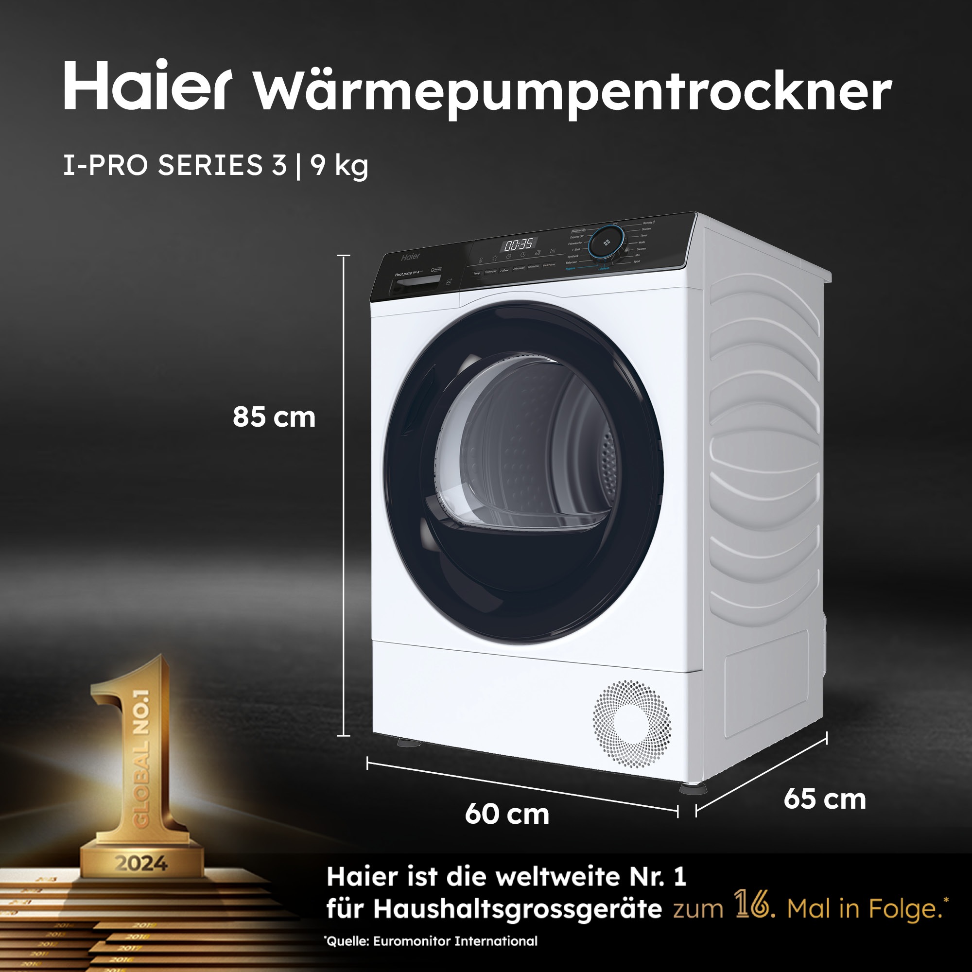 Haier HD91-A3939E-DE Wäschetrockner Freistehend Frontlader 9 kg Weiß