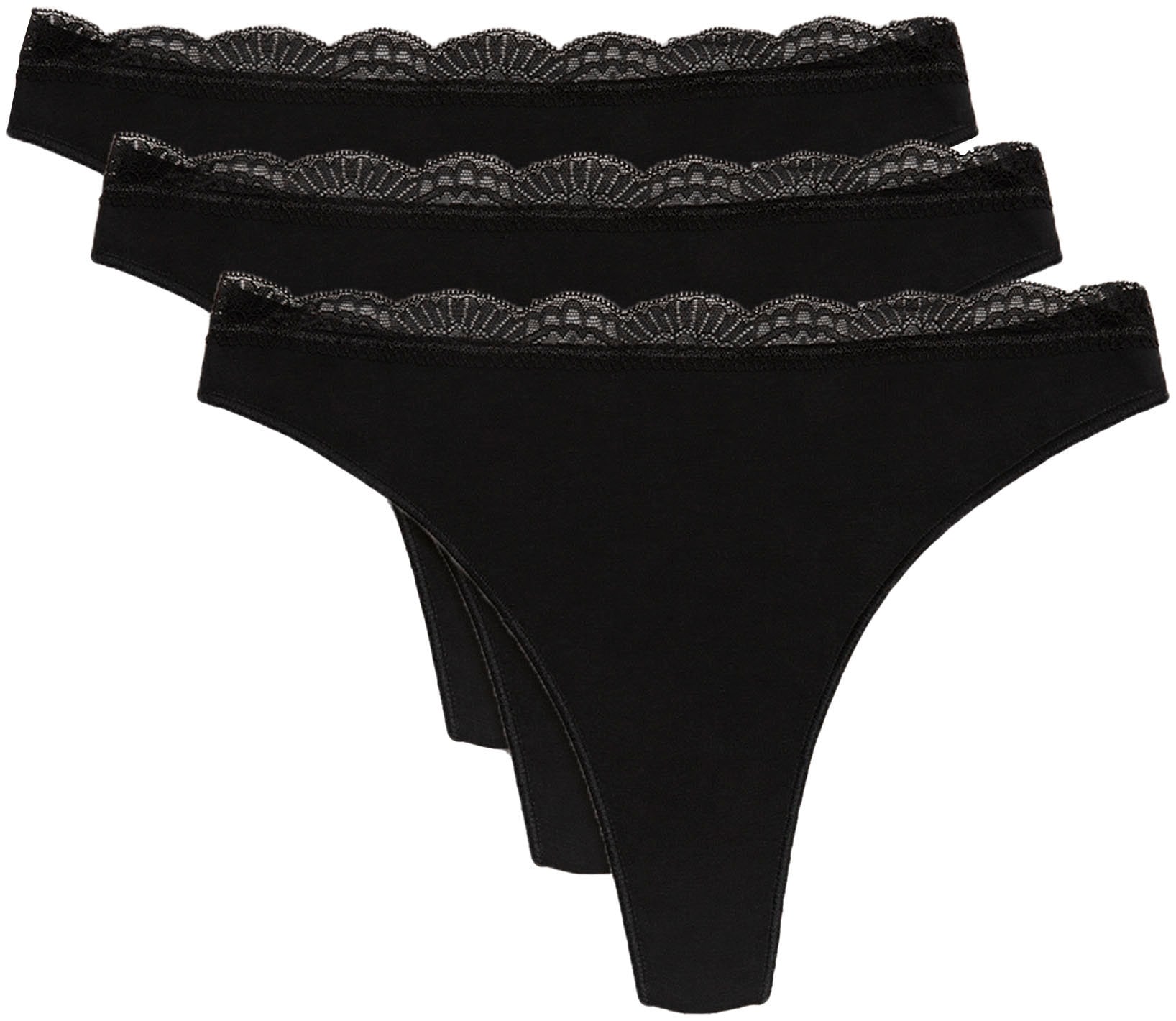 YSABEL MORA Tanga "BASIC COLLECTION COTTON WITH LACE", (3er Pack), nicht nur bequem, sondern auch romantische Spitzendet