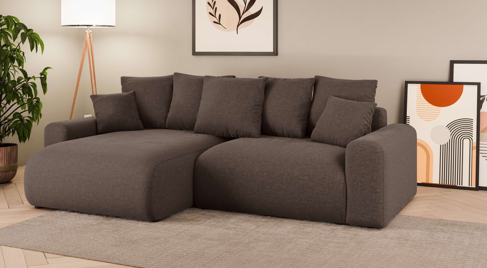 Home affaire Ecksofa »LAKESIDE klein mit Bettfunktion und Bettkasten, B/T/H 235/142/84 cm«, L-Form, Recamiere beidseitig montierbar, mit Wellenunterfederung