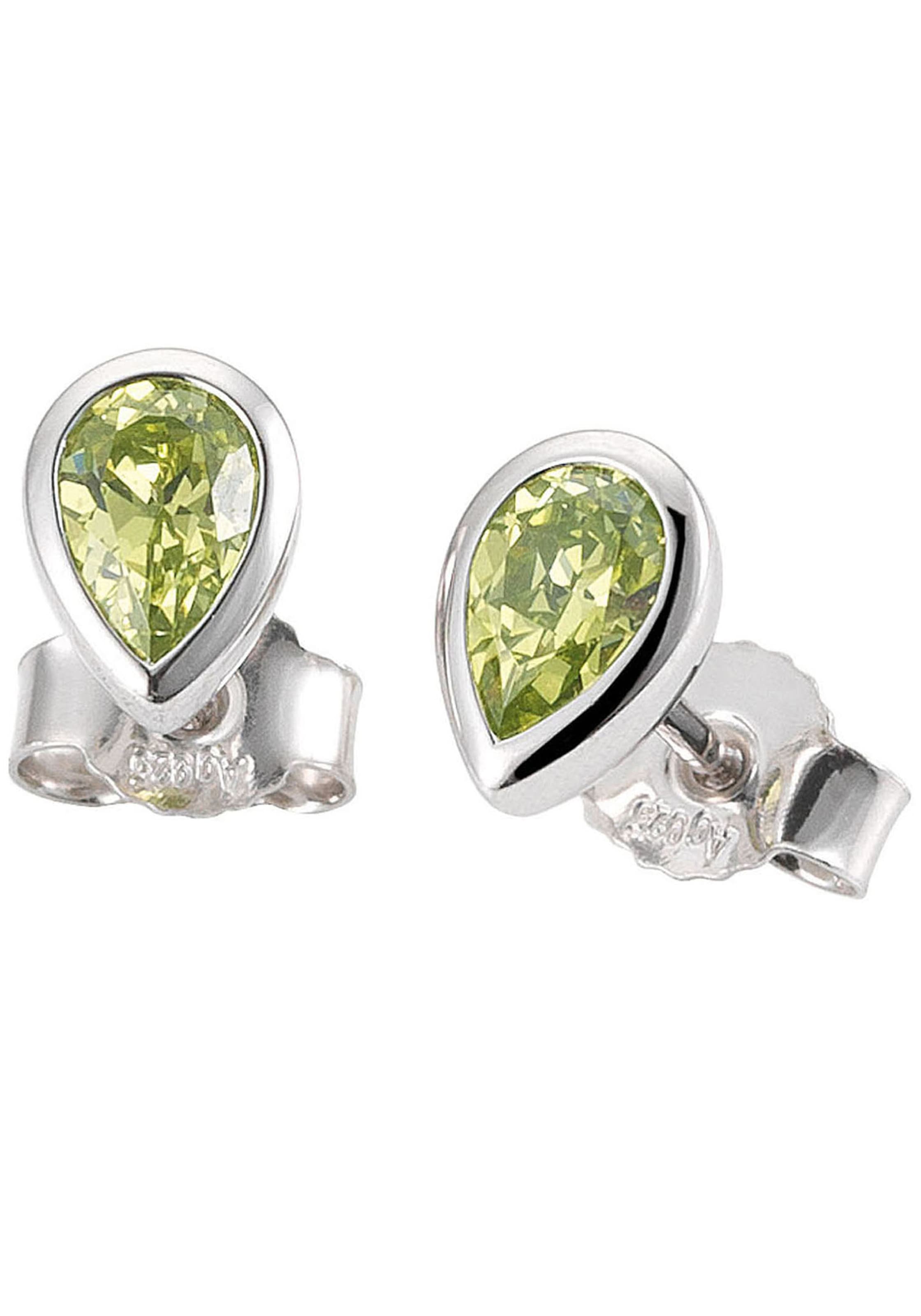 JOBO Paar Ohrstecker, 585 Weißgold mit Peridot-Tropfen