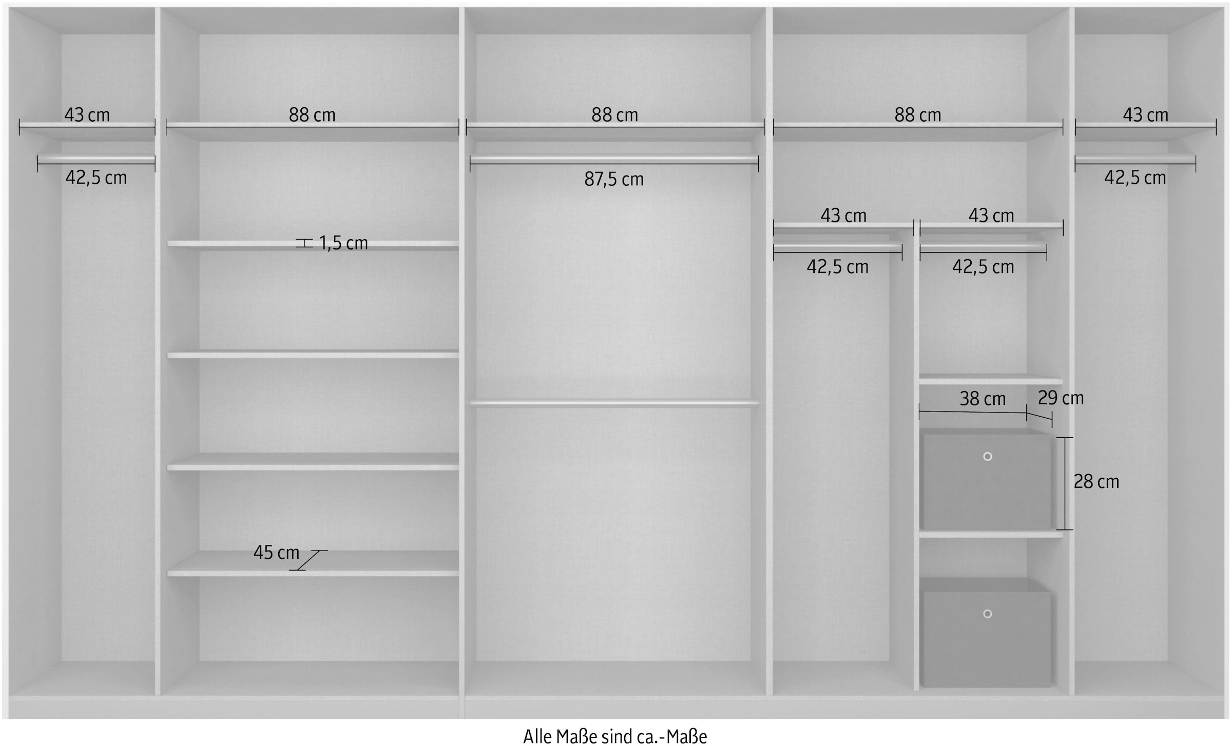 rauch Schwebetürenschrank  CORTONA inkl. Inneneinteilung, 2 Stoffboxen und zusätzlichen Einlegeböden