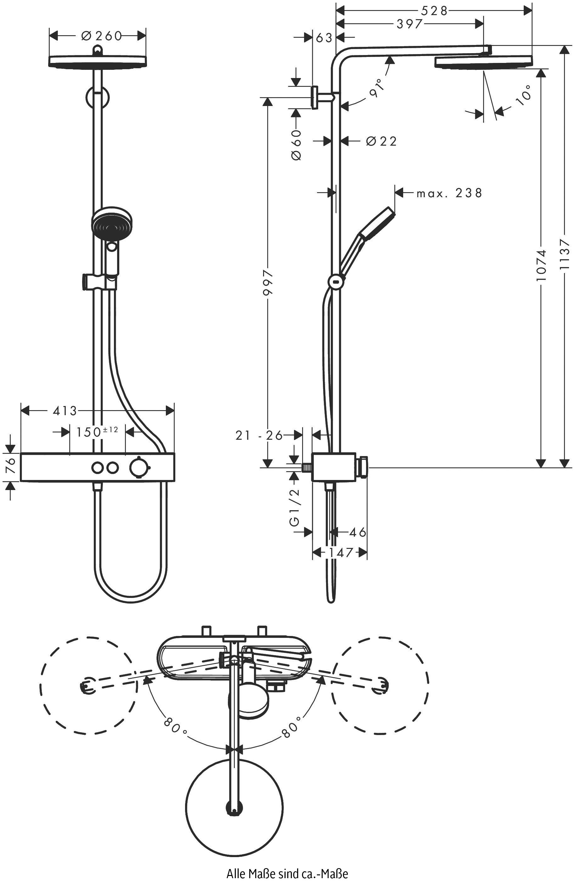 hansgrohe Duschsystem »Pulsify S«, (Komplett-Set), 26cm, wassersparend mit ShowerTablet Select 400, chrom