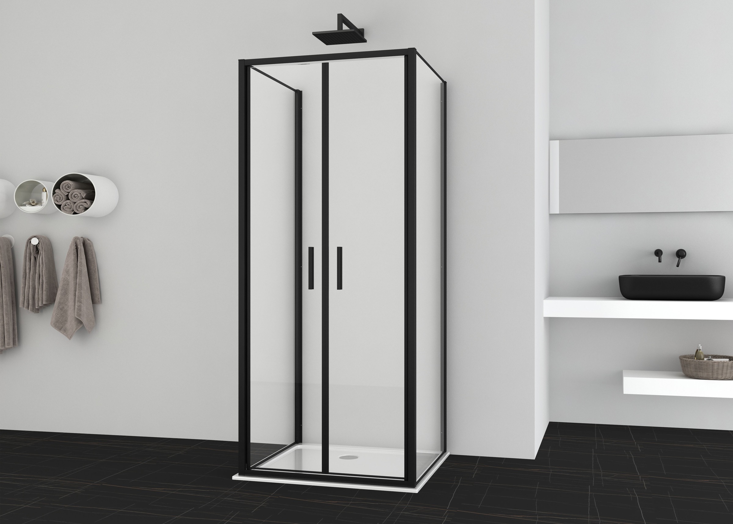 Sanotechnik Dusch-Doppelflügeltür »Sanotechnik SlimLine Salontür schwarz« 6mm ESG Sicherheitsglas mit Easy-Clean-Beschichtung