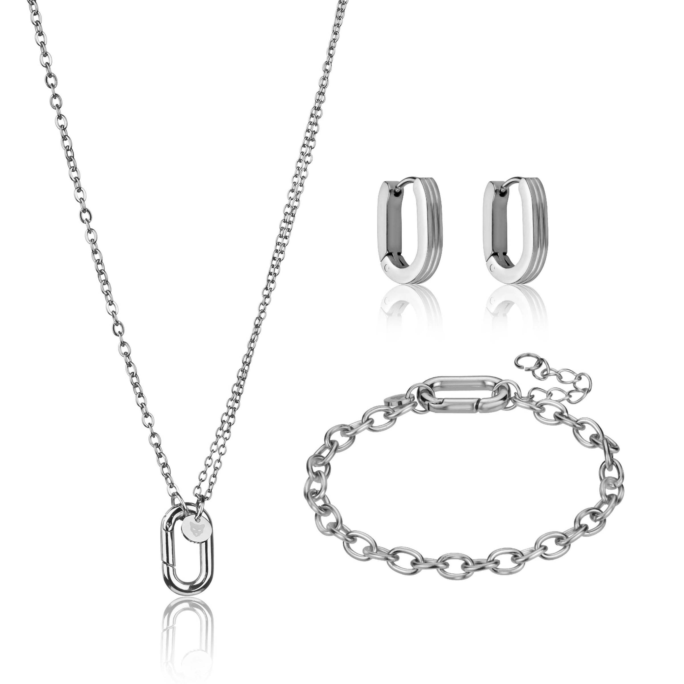 Ohrring und Ketten Set MARC LAUDER "MS002S", silber, Schmuck_Sets, Damen, 40-45cm/20cm, Edelstahl, 40-45cm/20cm