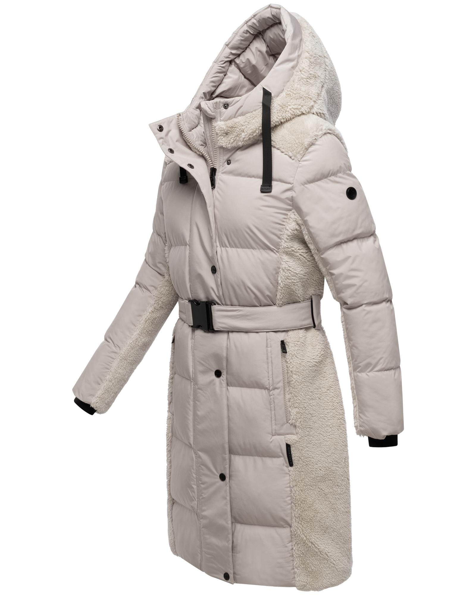 Navahoo Wintermantel »Funkelteddy 14«, warmer Mantel mit Teddyplüsch-Akzenten und Taillengürtel