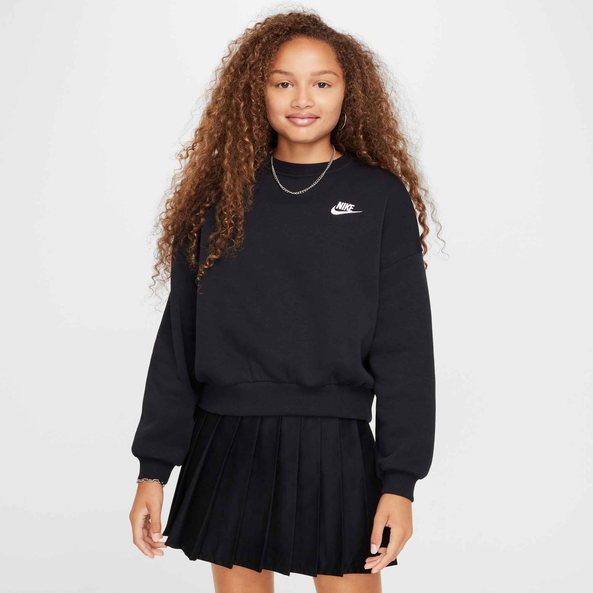 Sweatshirt NIKE SPORTSWEAR, Mädchen, Gr. S (128/134), schwarz, weiß, Obermaterial: 80% Baumwolle, 20% Polyester, Sweatshirts Sweatshirt, lockerer Schnitt, leichtes Fleece, leicht verkürztes Design
