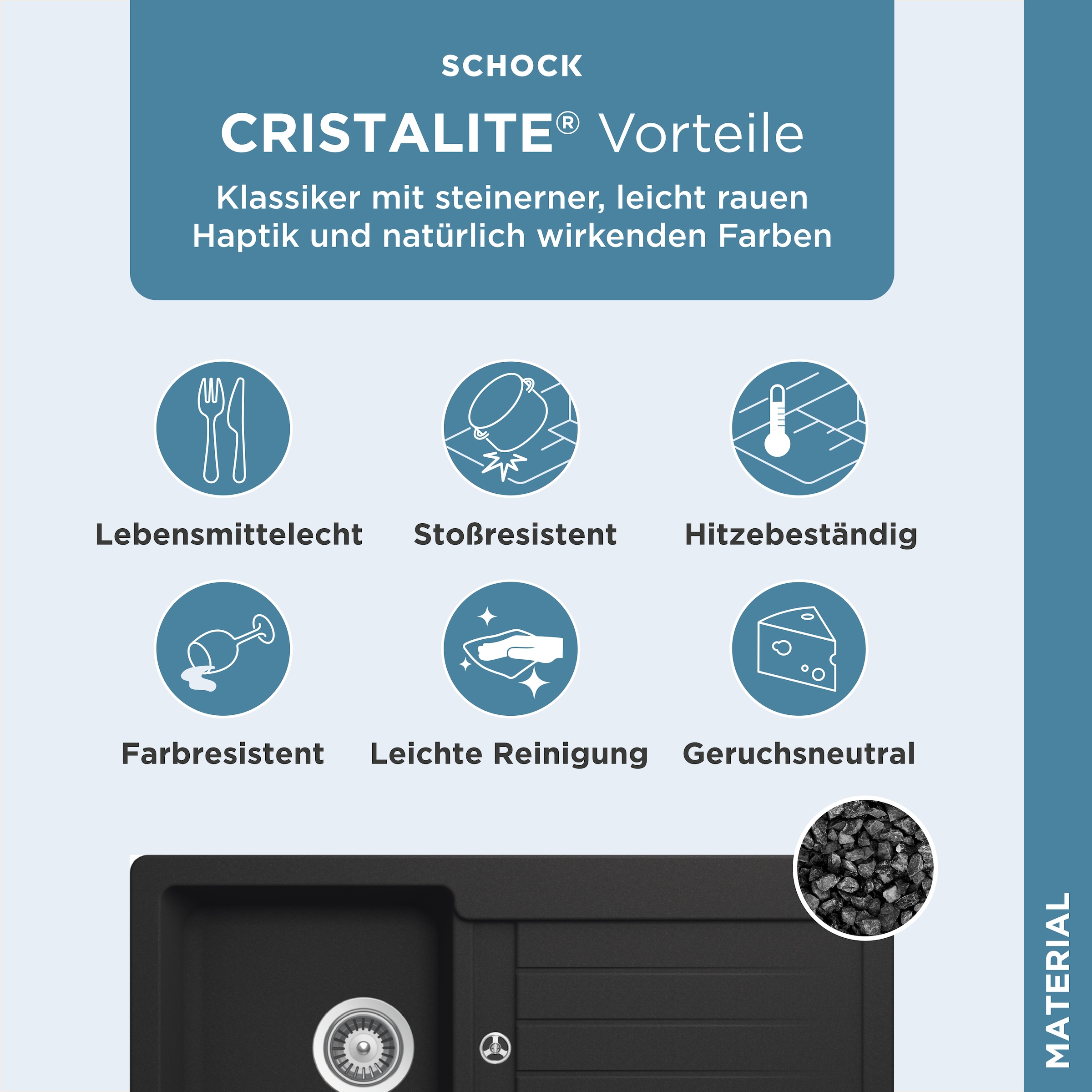 Schock Granitspüle »Typos D-100 S«, mit Ablauf und Abtropffläche, links und rechts einbaubar