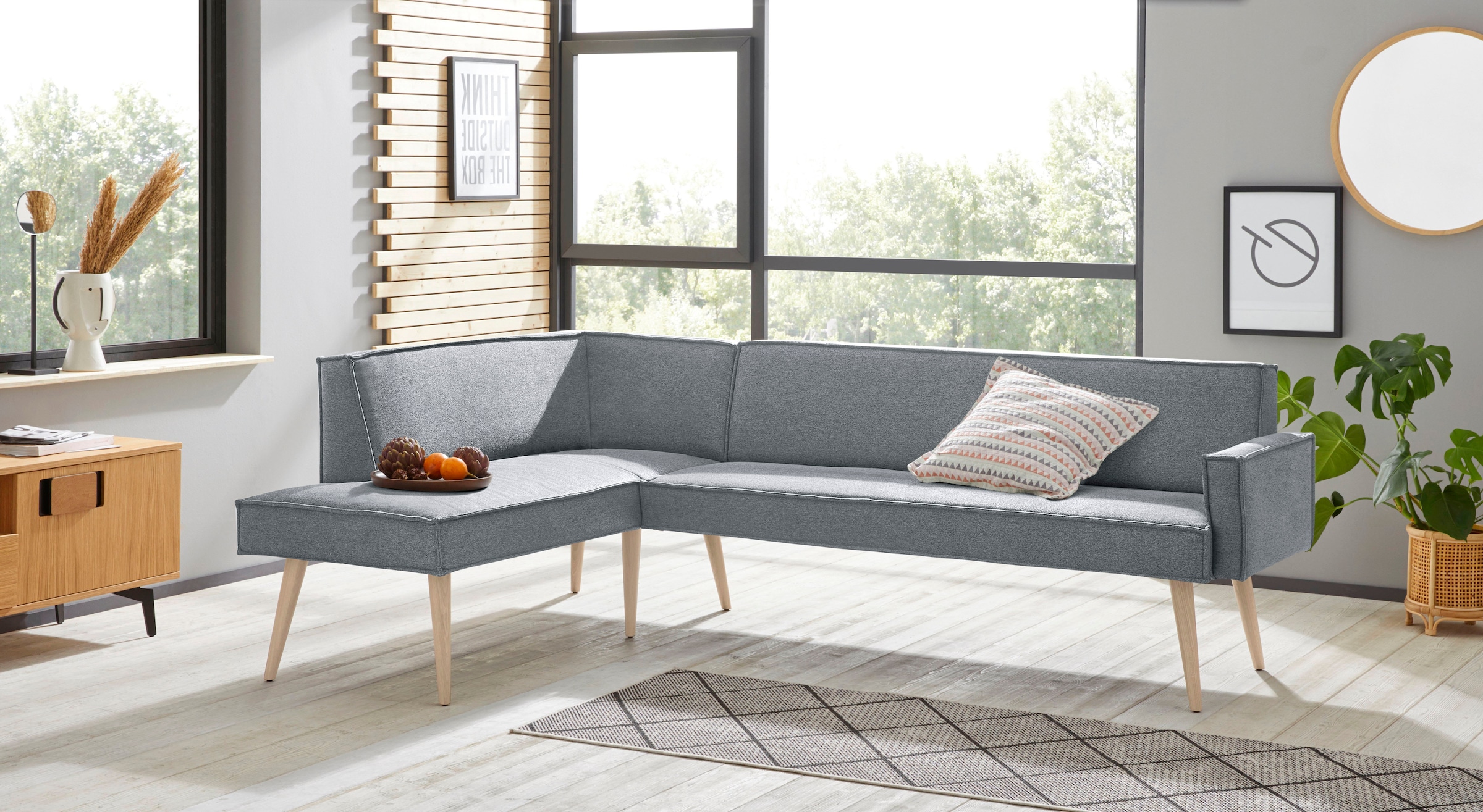 exxpo - sofa fashion Eckbank "Lungo, moderne Kedernaht, bequem und elegant, hoher Holzfuß", hochwertige Detailverarbeitu