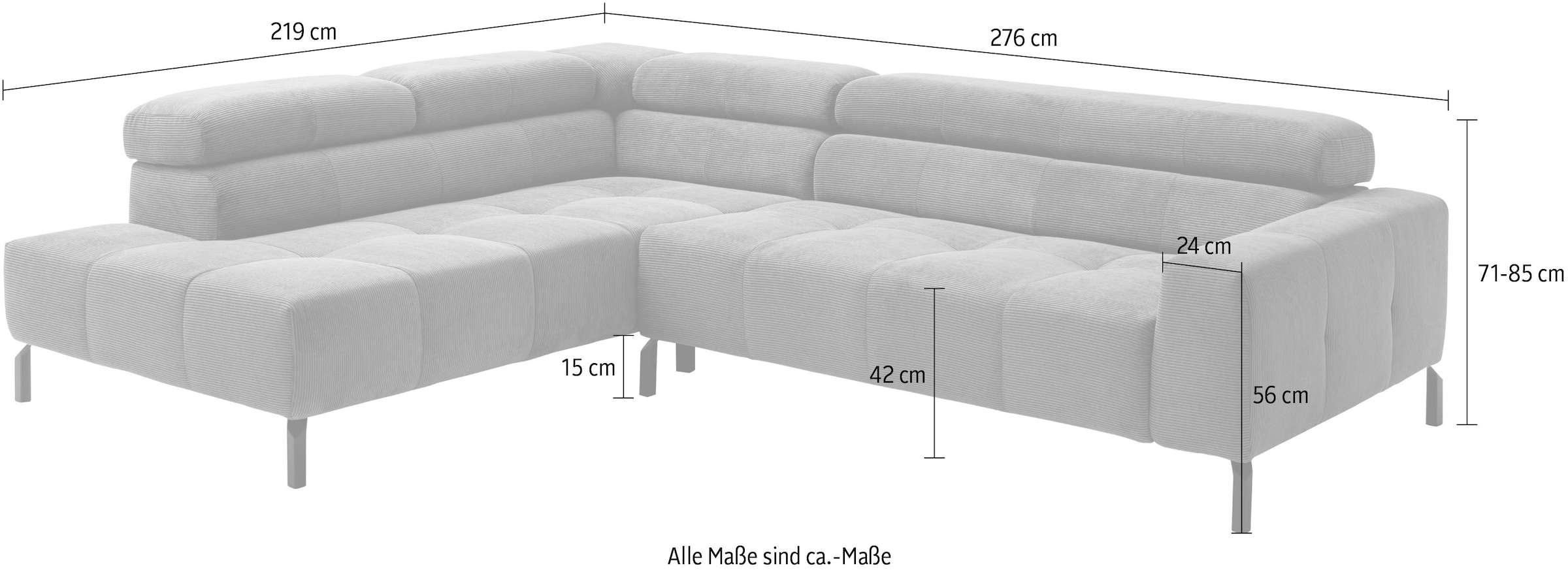 Places of Style Ecksofa »Cleveland, L-Form, incl. Kopfteilverstellung, Breite 276 cm«, wahlweise elektrischer Sitzvorzug