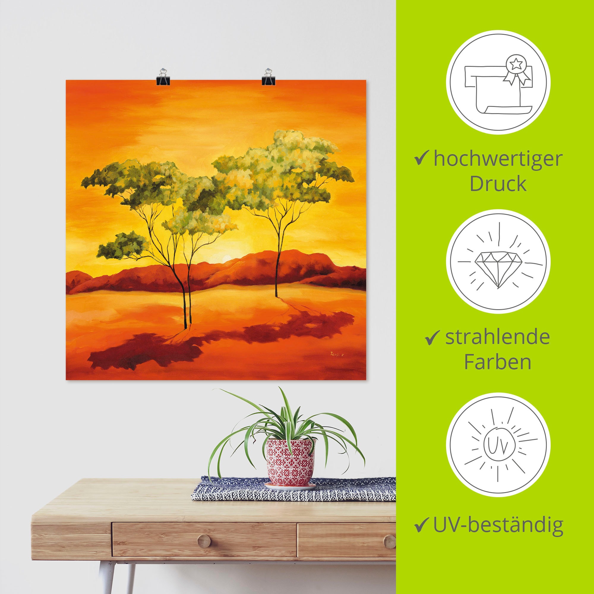 Artland Wandbild »Sonnenuntergang in der Steppe«, Afrika, (1 St.), als Leinwandbild, Poster in verschied. Größen
