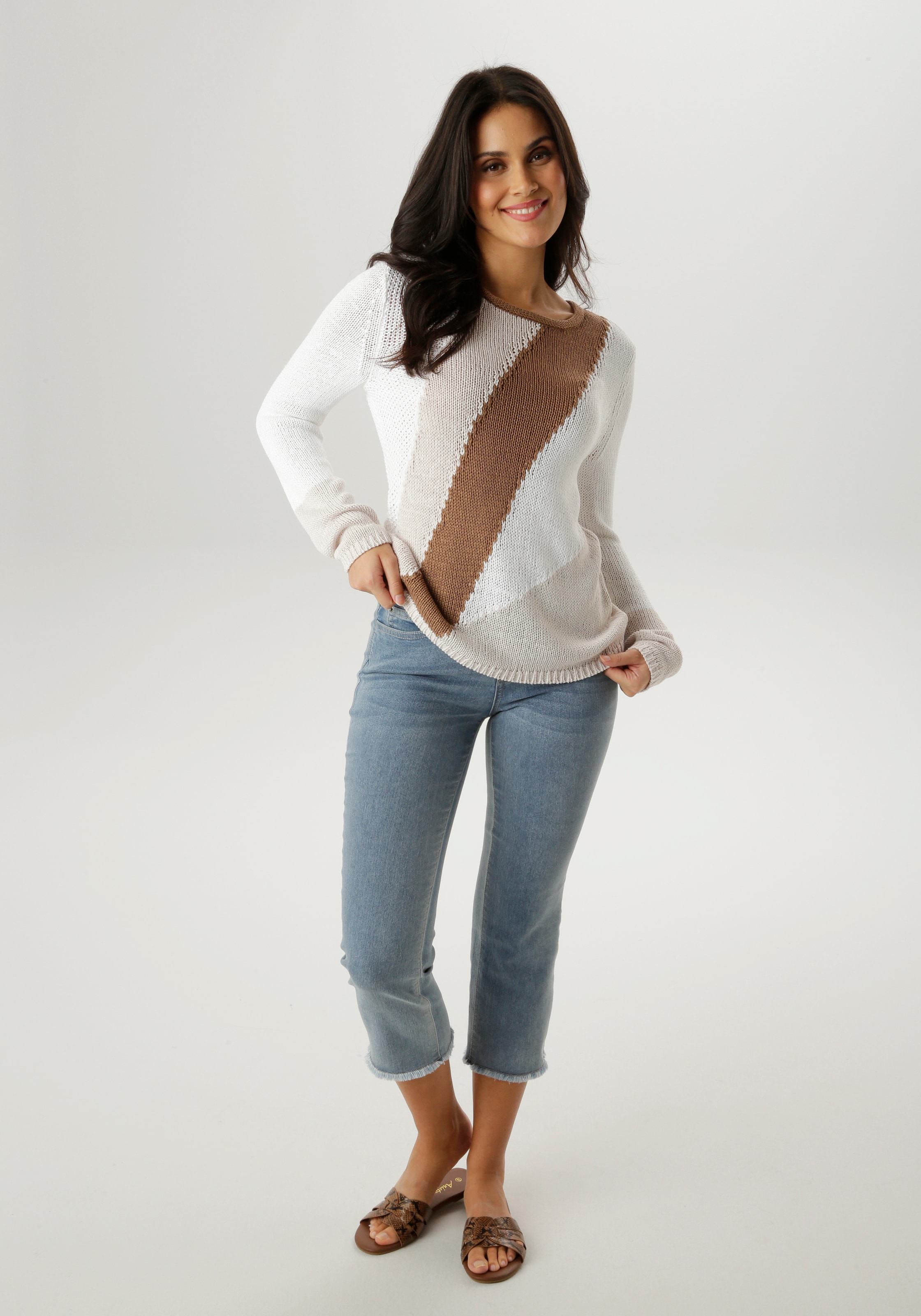 Aniston SELECTED Strickpullover mit Rollkante am Rundhalsausschnitt