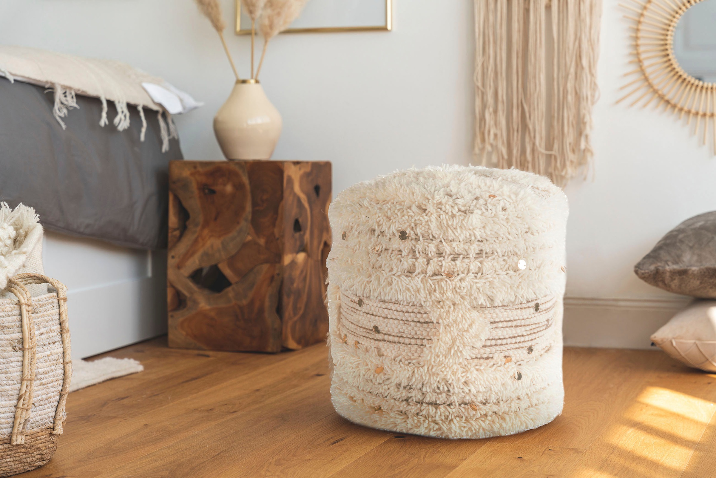 Kayoom Pouf "Bohist 425 35cm x 35cm, Strukturen mit Fransen und Quasten" 1 günstig online kaufen
