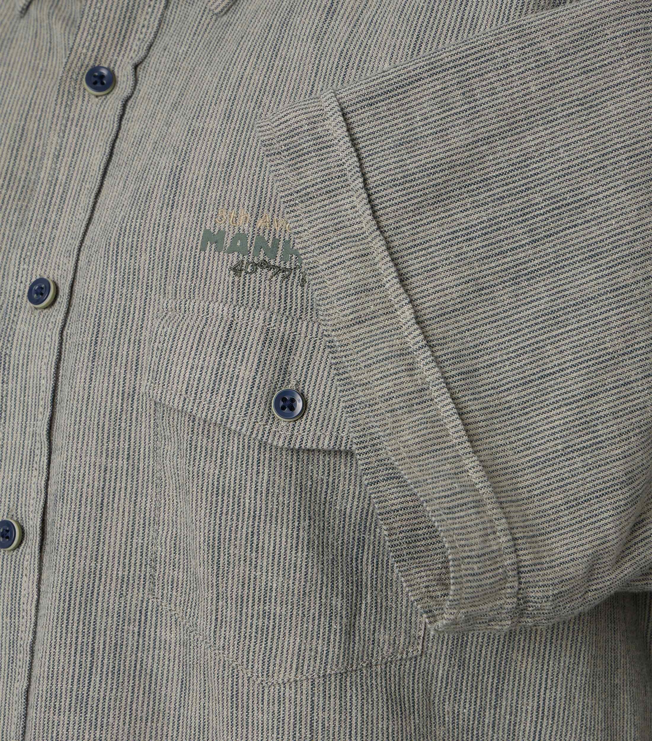 CASAMODA Short Sleeve Linen Shirt Striped Green M 3