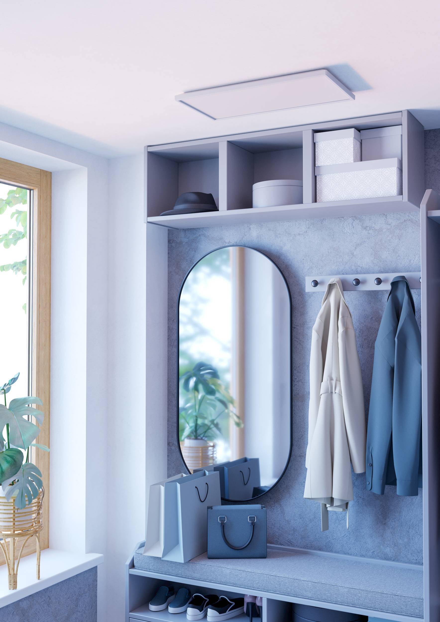 EGLO Deckenleuchte »Rovito-Z Deckenlampe, ZigBee 3.0, Kunststoff, Badezimmerlampe, IP44« LED-Modul 1 Stk. Kaltweiß | RGB Wand-/Deckenleuchte - L57 x B30 x H3 cm - weiß - 17,2W inkl.