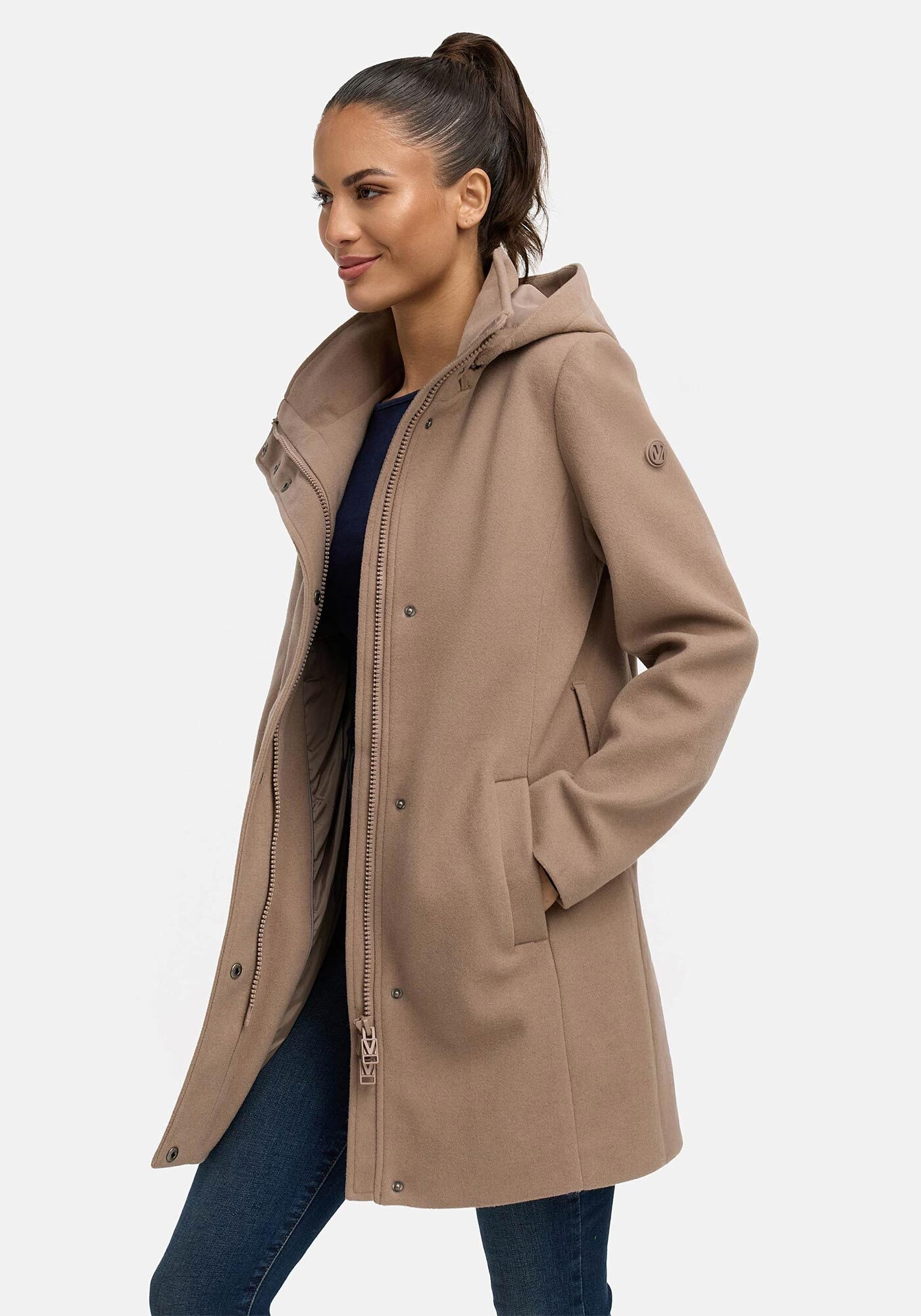 Marikoo Kurzmantel »Katalinaa«, Eleganter Wickel Mantel mit Taillengürtel und Oversized Hood Kapuze
