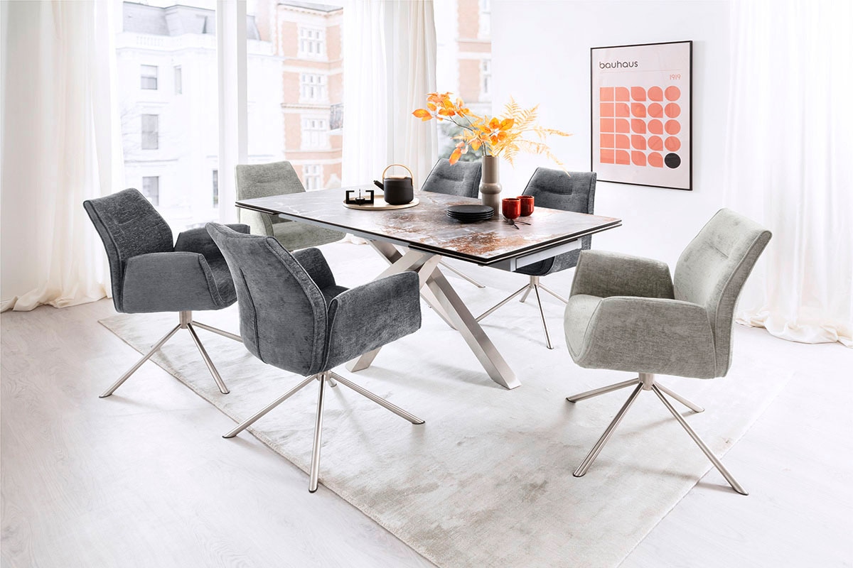 MCA furniture Esstisch »ALMIROS Auszugstisch 180-260 cm marmoriert«, (Einzelstück), Keramik,Edelstahl,Marmor-Optik,ausziehbar,belastbar 100kg,8-10 Pers.