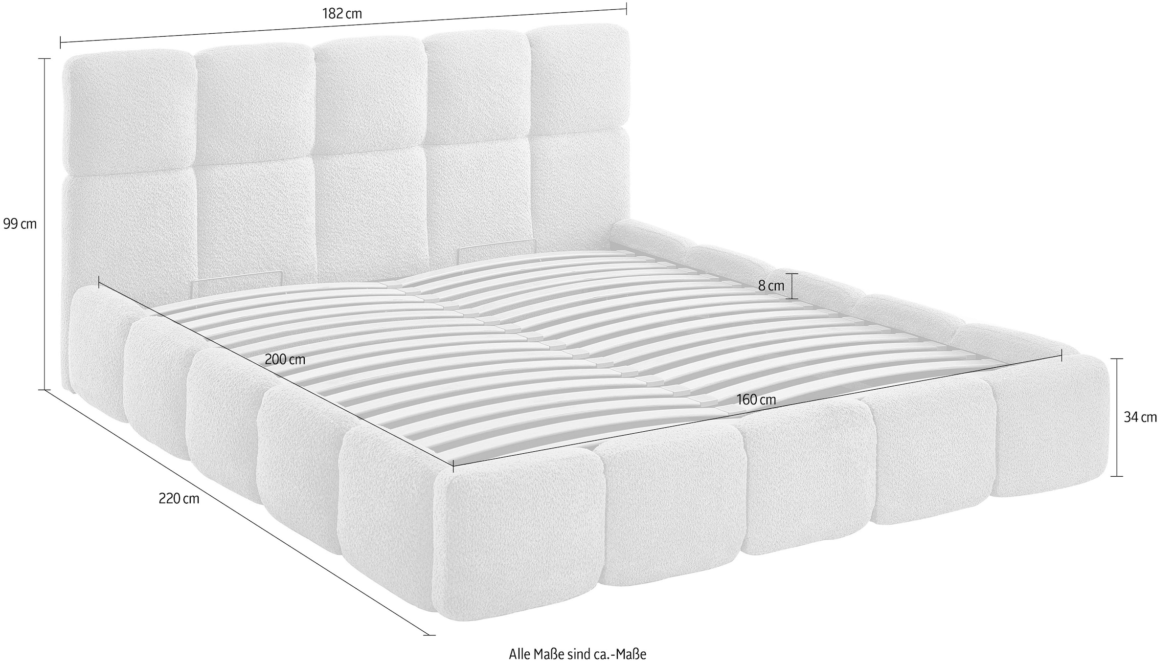 ATLANTIC home collection Polsterbett »"Jane" mit großen Stauraum«, luxurious gepolstertes Kopfteil und Rahmen, Bezug mit Bouclécharakter