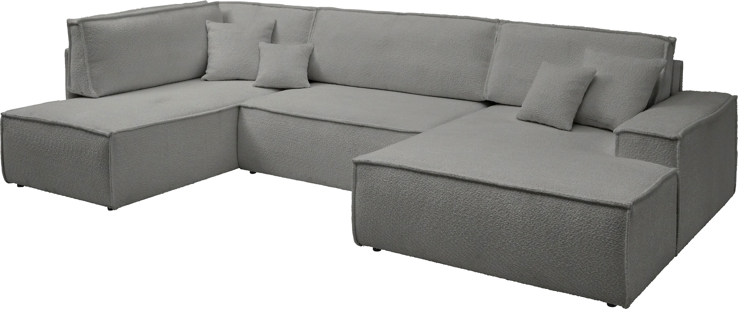 andas Wohnlandschaft »FINNLEY U-Form XXL 329 cm, Schlafsofa, Schlaffunktion m. Bettkasten«, (194/139 cm), Bouclé, Struktur und Cord