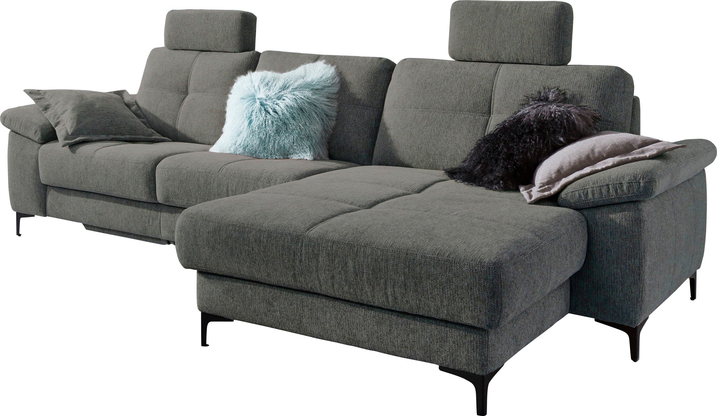 3C Carina Ecksofa "Burnaby bequem und modern, Breite 296cm, 12cm hoher Fuß, L-Form" 2 Kopfstützen, optional mit Schlaf- und motorischer Relaxfunktion