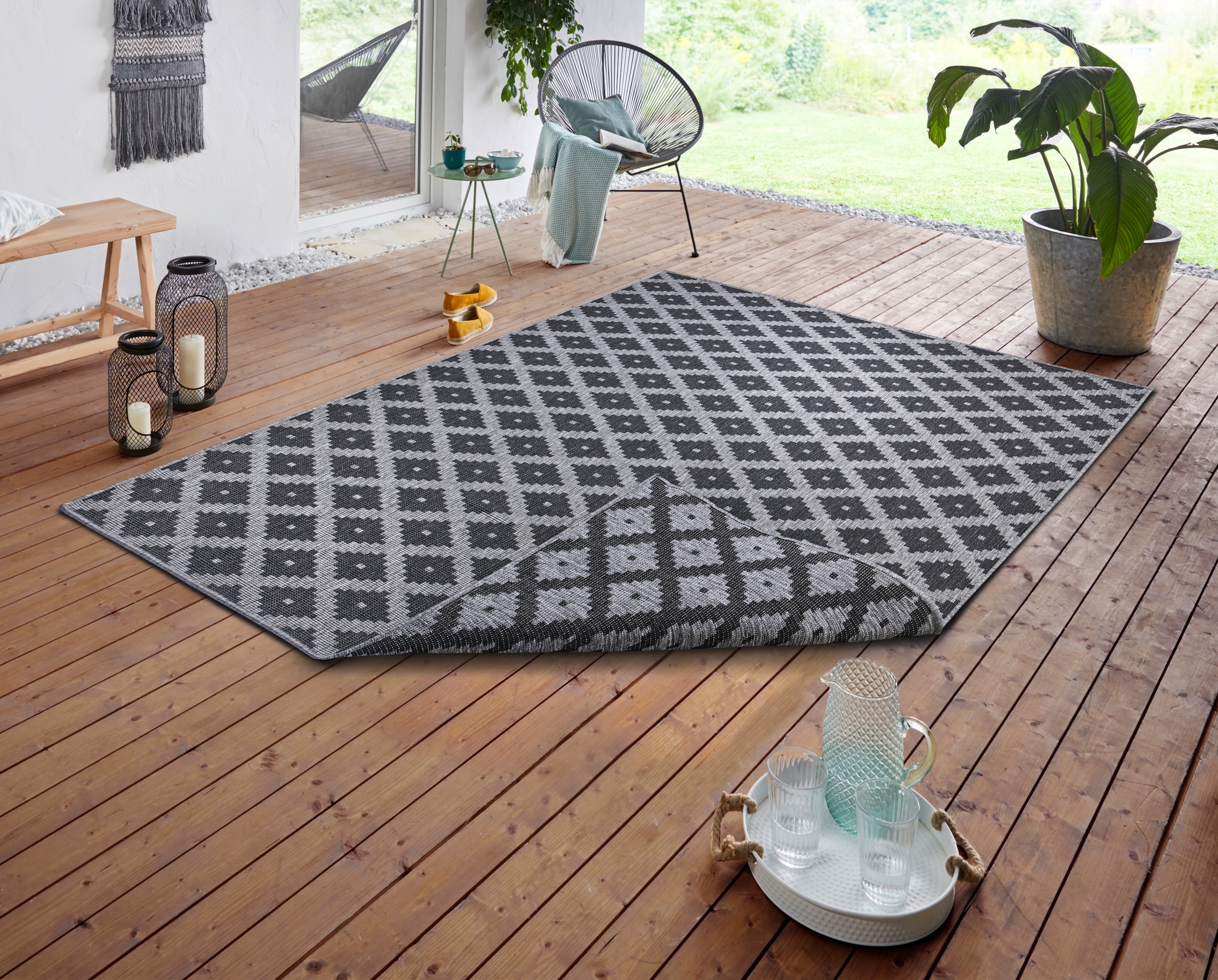 NORTHRUGS Teppich »Nizza Wendeteppich«, rechteckig, 5 mm Höhe, In-& Outdoor, Wetterfest, Balkon, Läufer, Wohnzimmer, Wasserfest