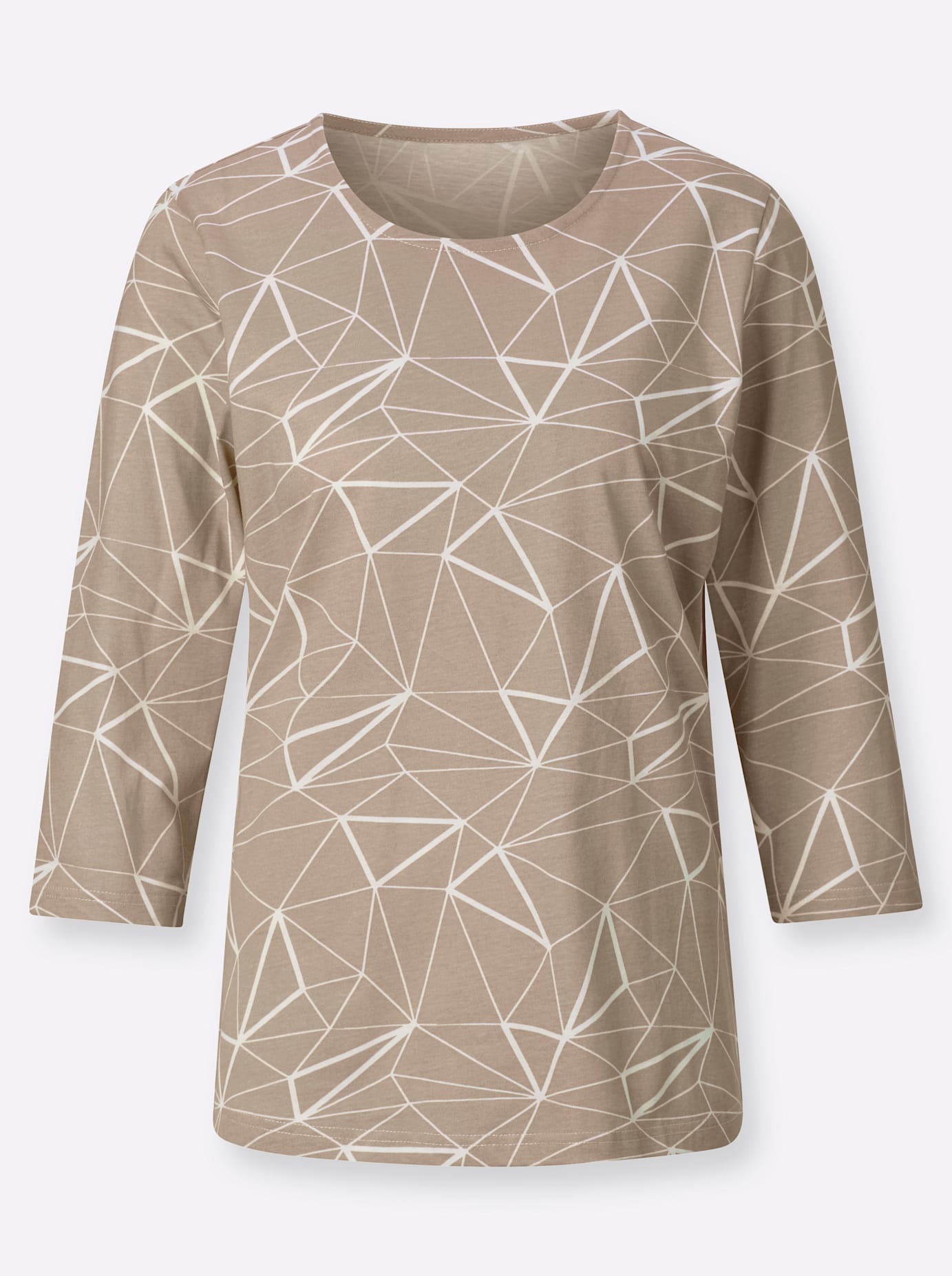 Rundhalsshirt CLASSIC BASICS "3/4-Arm-Shirt", Damen, Gr. 44, beige (sesam, ecru, bedruckt), 100% Baumwolle, gemustert, mehrfarbig, Rundhals, Shirts Rundhalsshirt 3